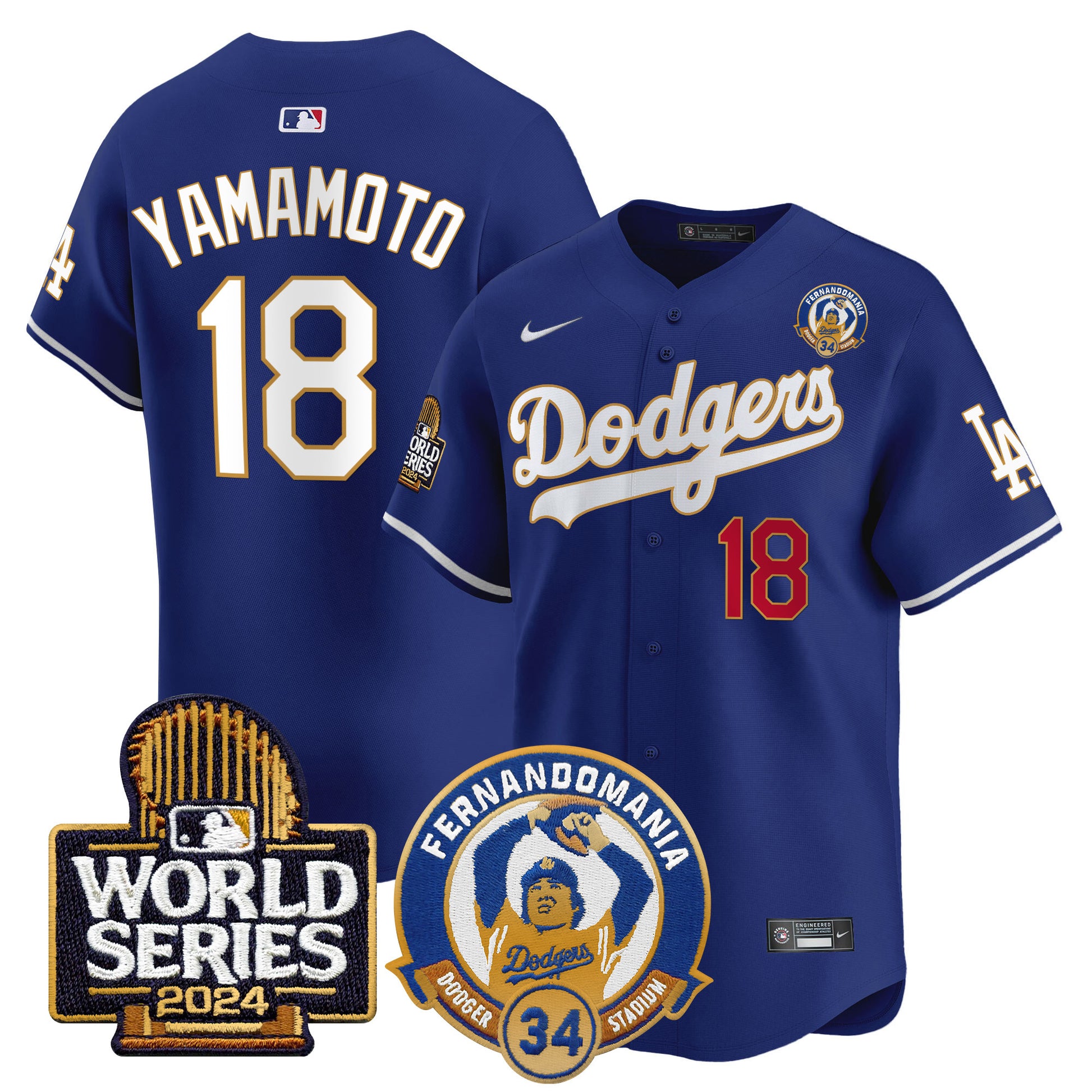 Men's Dodgers Fernando Valenzuela & 2024 World Series Patch Vapor Premier Limited Jersey - All Stitched