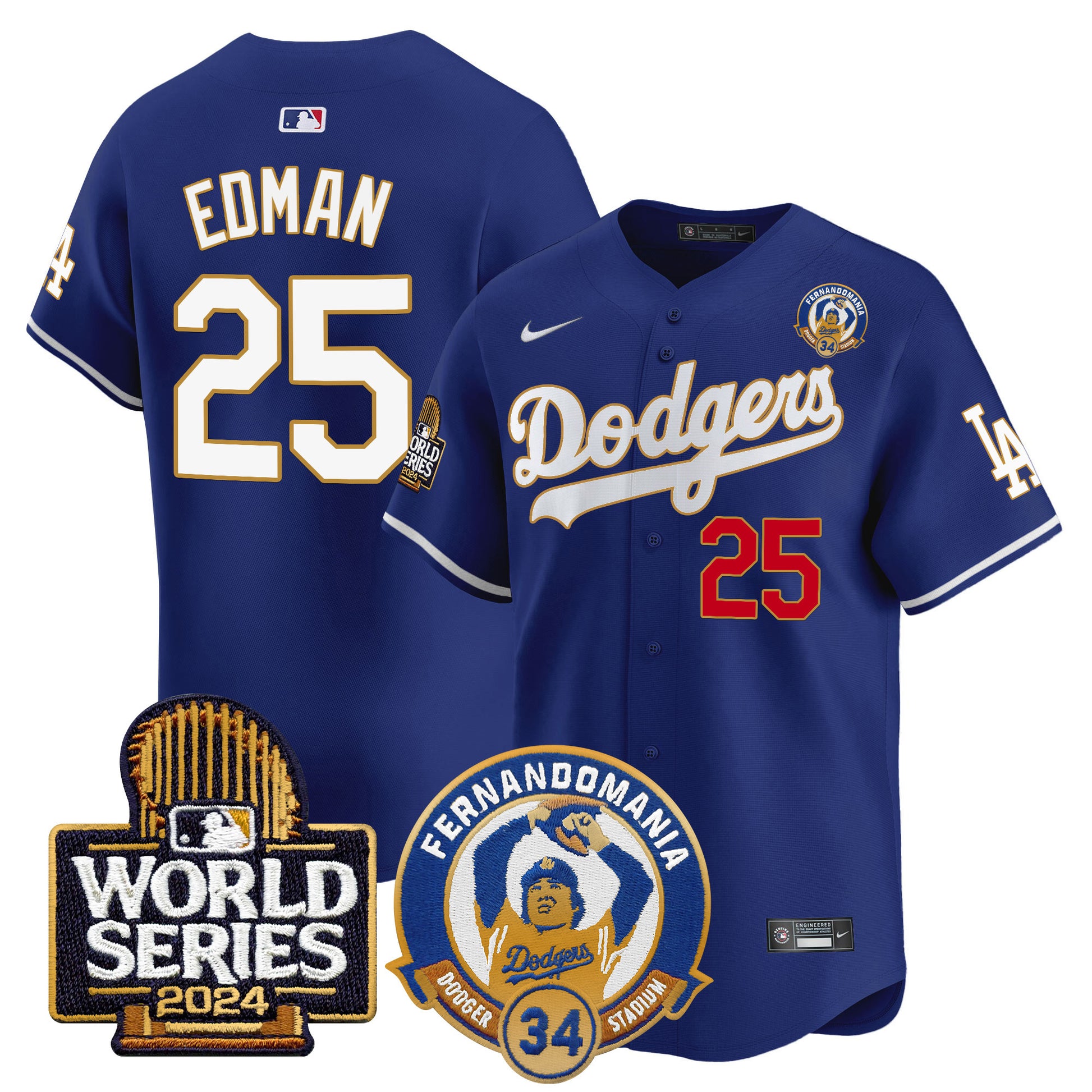 Men's Dodgers Fernando Valenzuela & 2024 World Series Patch Vapor Premier Limited Jersey - All Stitched
