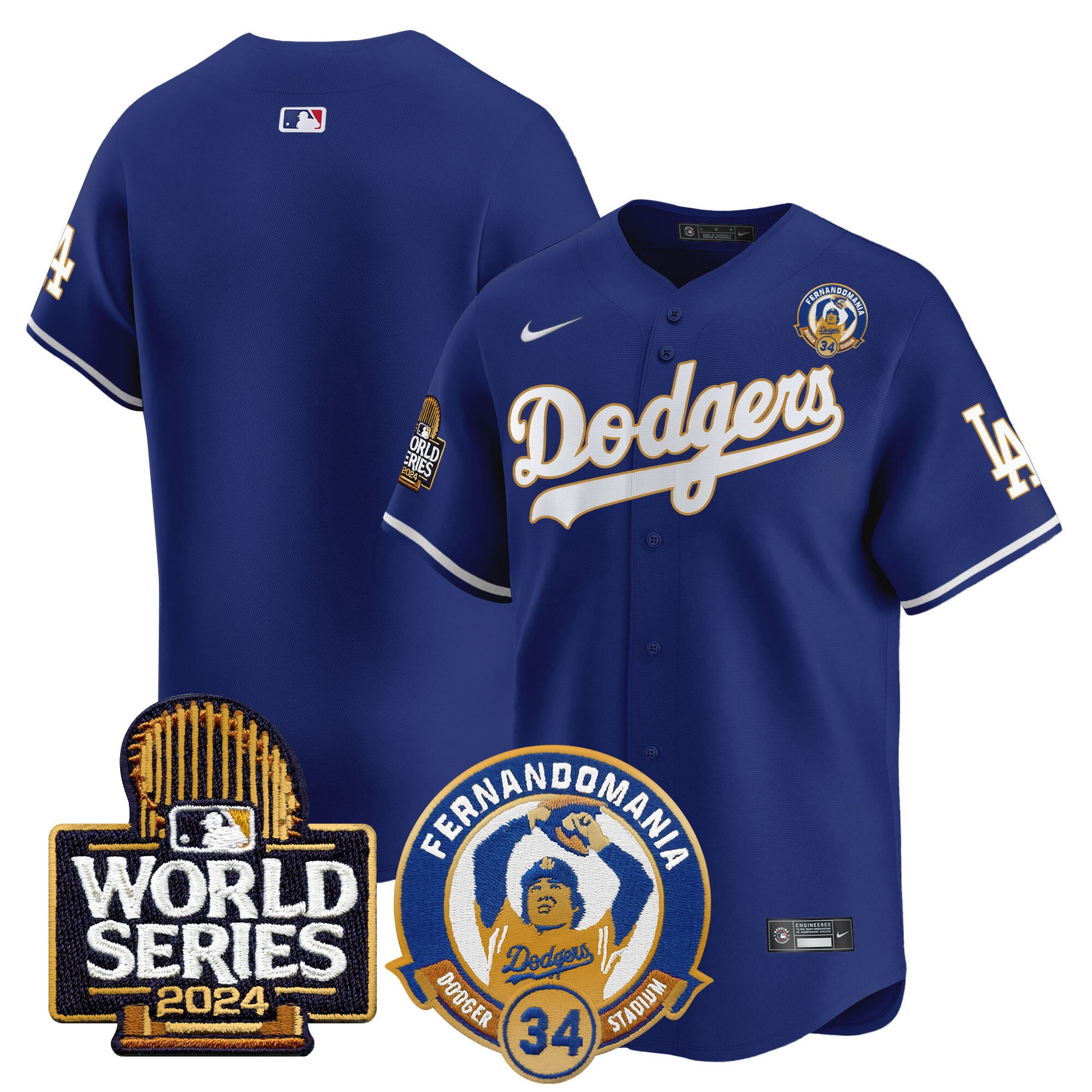 Men's Dodgers Fernando Valenzuela & 2024 World Series Patch Vapor Premier Limited Jersey - All Stitched