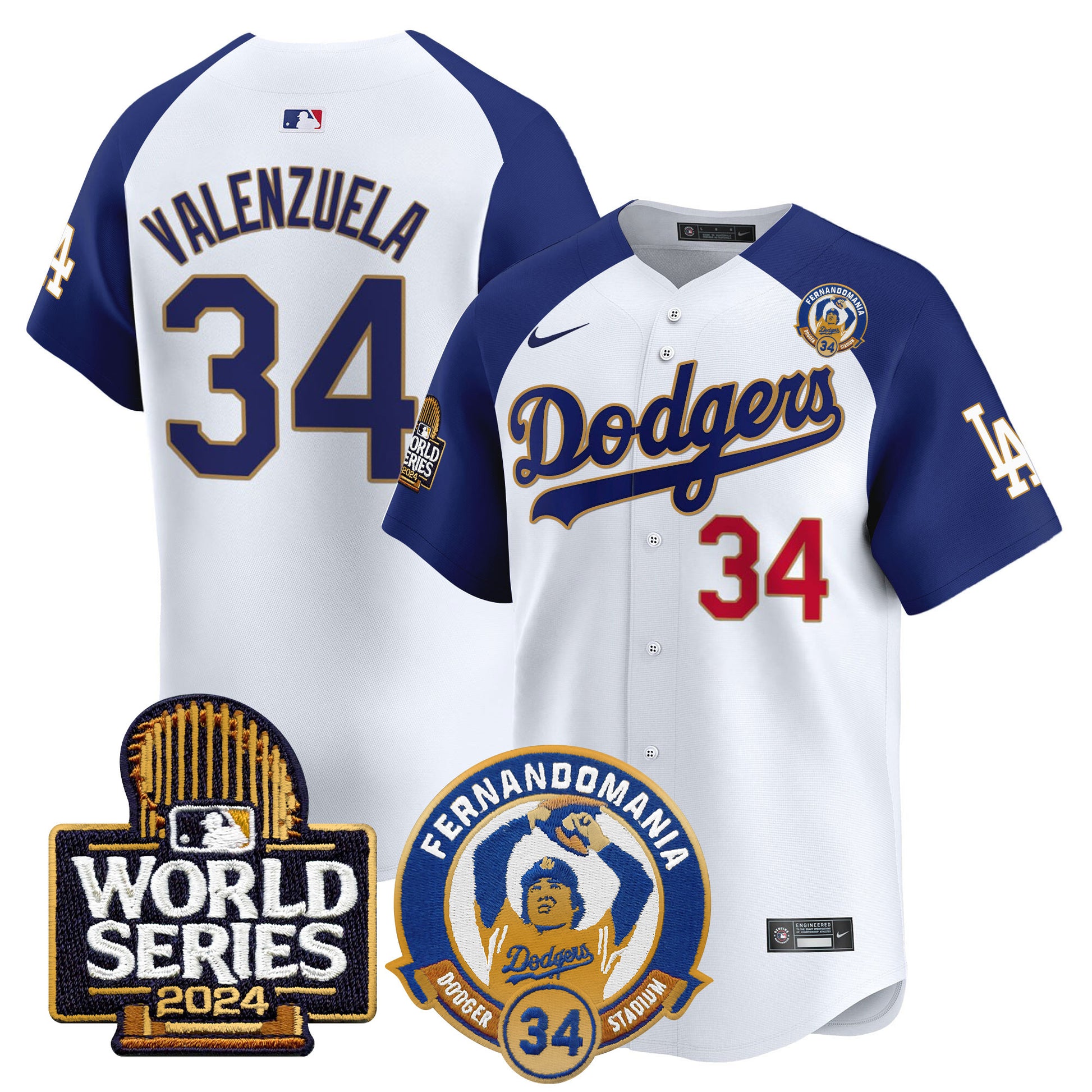 Men's Dodgers Fernando Valenzuela & 2024 World Series Patch Vapor Premier Limited Jersey - All Stitched