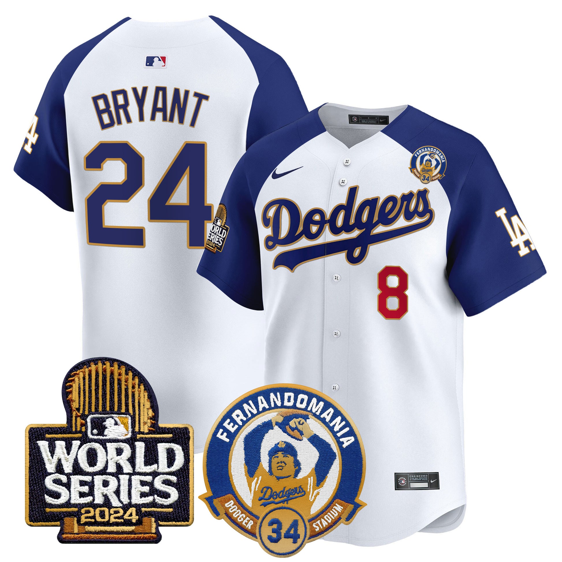 Men's Dodgers Fernando Valenzuela & 2024 World Series Patch Vapor Premier Limited Jersey - All Stitched