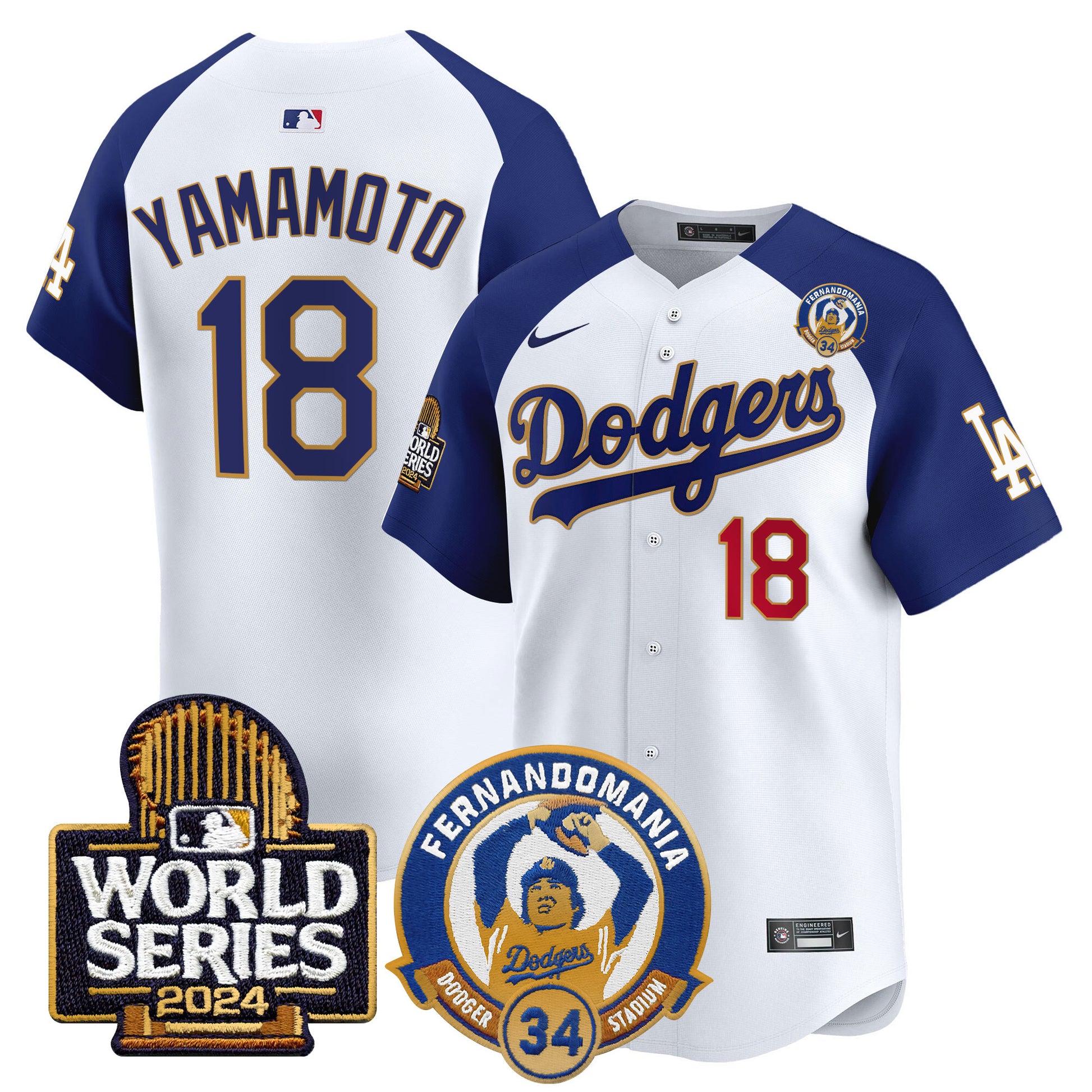 Men's Dodgers Fernando Valenzuela & 2024 World Series Patch Vapor Premier Limited Jersey - All Stitched