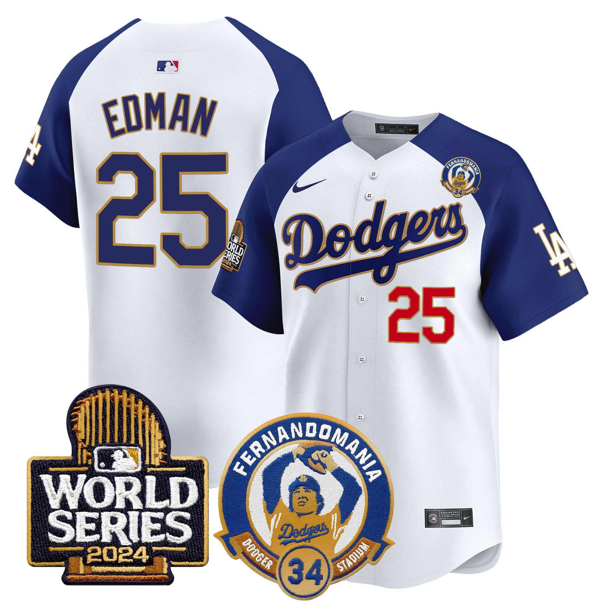 Men's Dodgers Fernando Valenzuela & 2024 World Series Patch Vapor Premier Limited Jersey - All Stitched