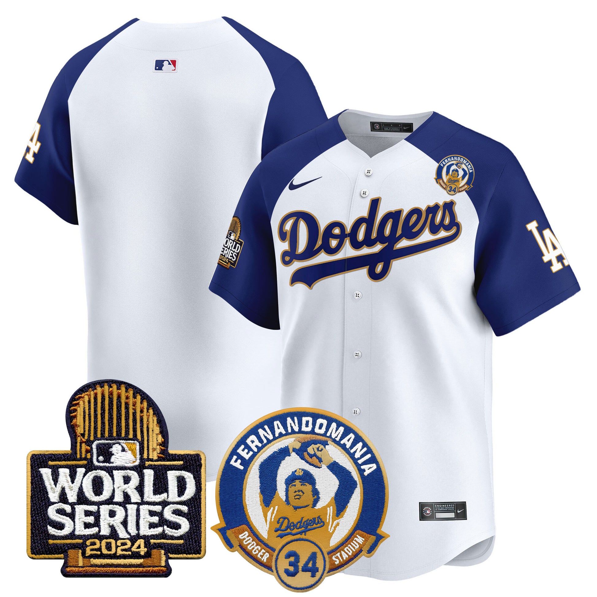 Men's Dodgers Fernando Valenzuela & 2024 World Series Patch Vapor Premier Limited Jersey - All Stitched
