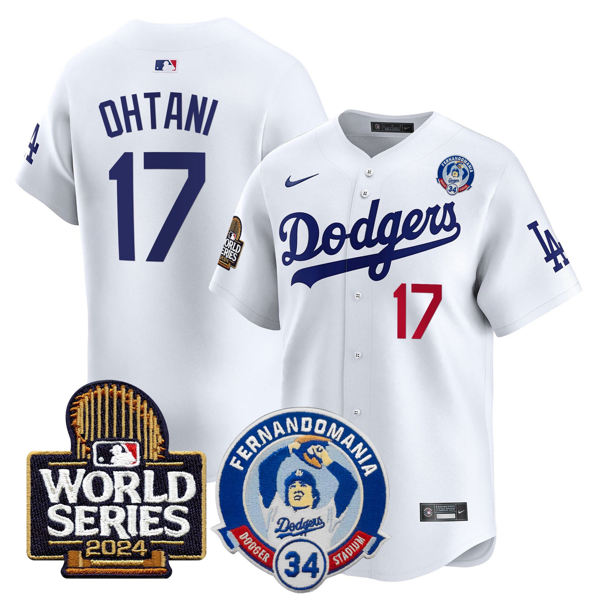 Men's Dodgers Fernando Valenzuela & 2024 World Series Patch Vapor Premier Limited Jersey V3 - All Stitched
