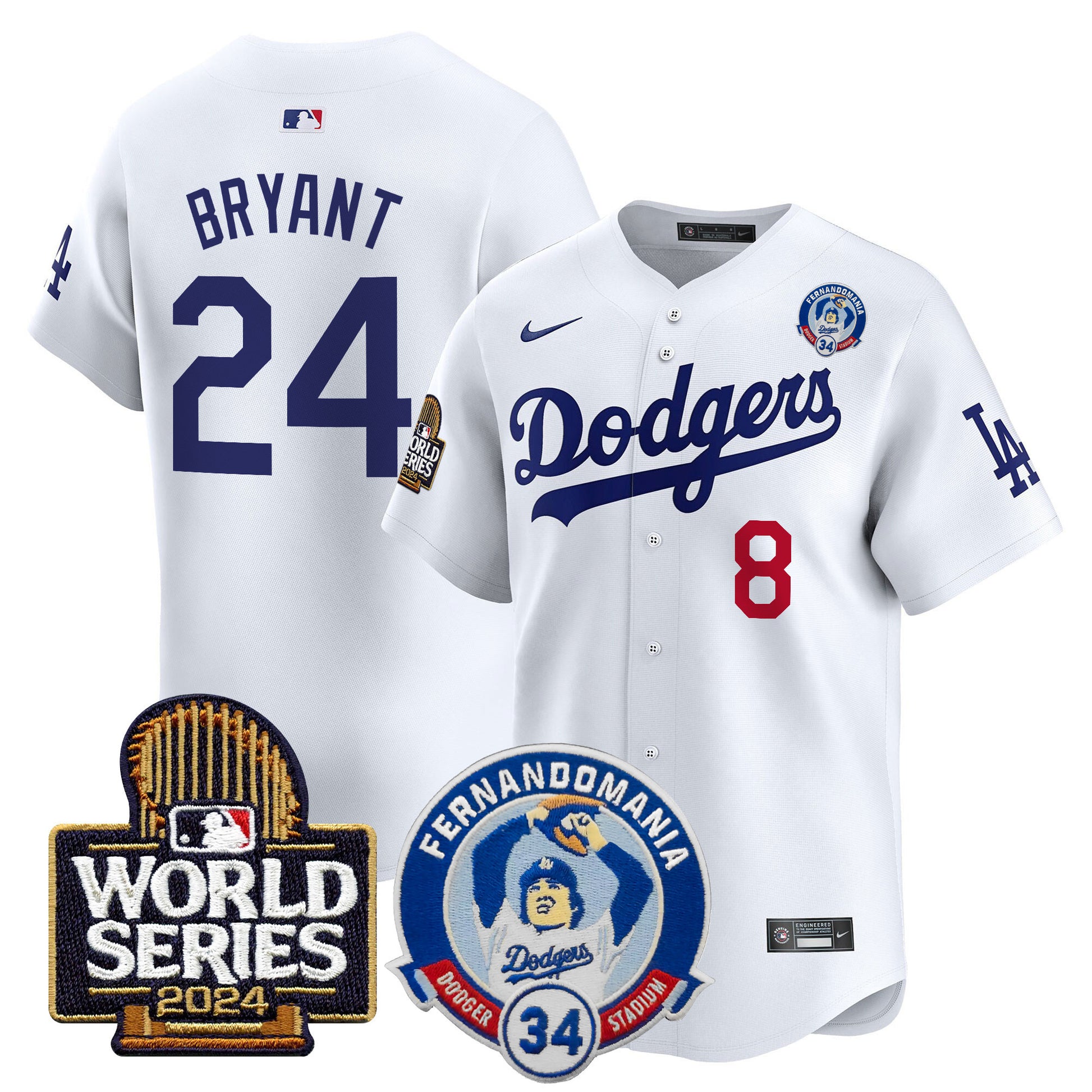 Men's Dodgers Fernando Valenzuela & 2024 World Series Patch Vapor Premier Limited Jersey V3 - All Stitched