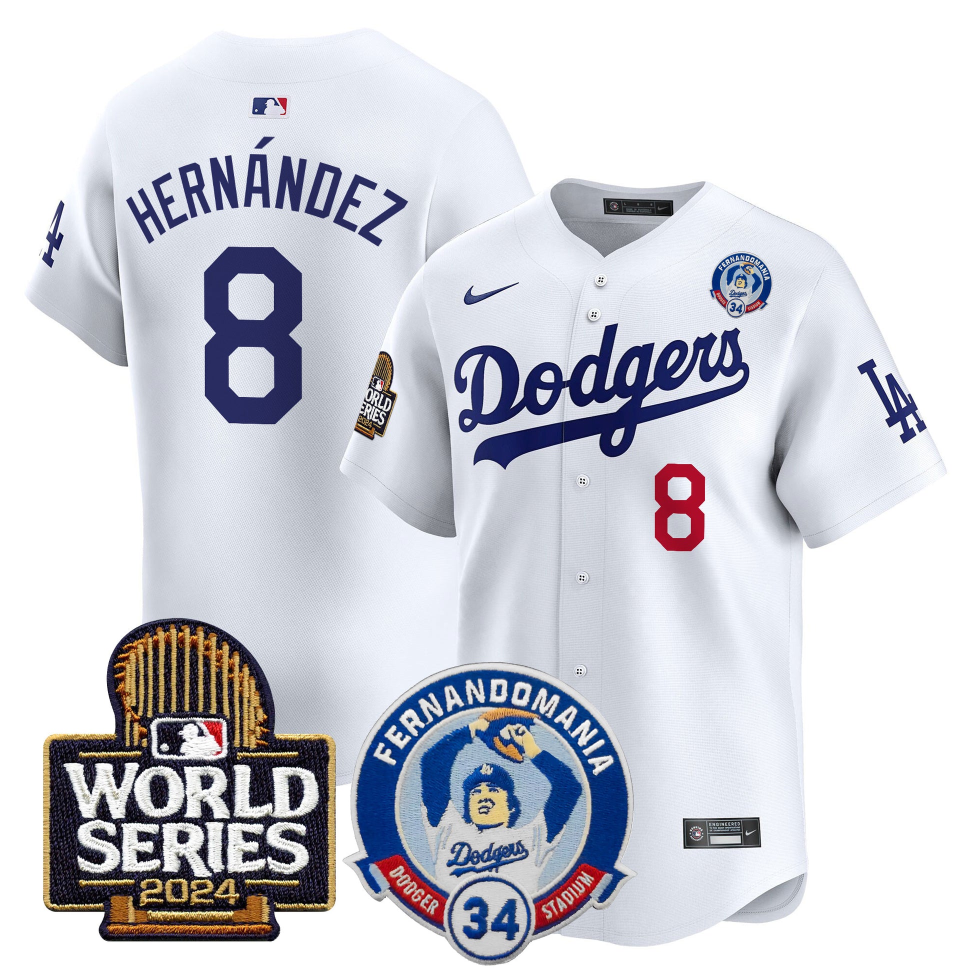 Men's Dodgers Fernando Valenzuela & 2024 World Series Patch Vapor Premier Limited Jersey V3 - All Stitched