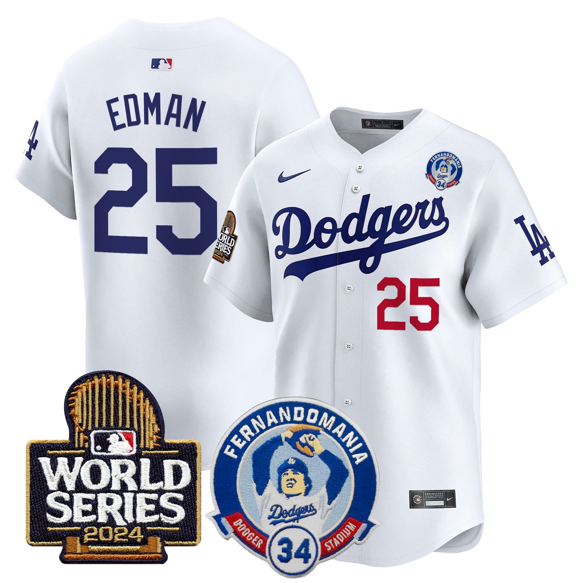 Men's Dodgers Fernando Valenzuela & 2024 World Series Patch Vapor Premier Limited Jersey V3 - All Stitched