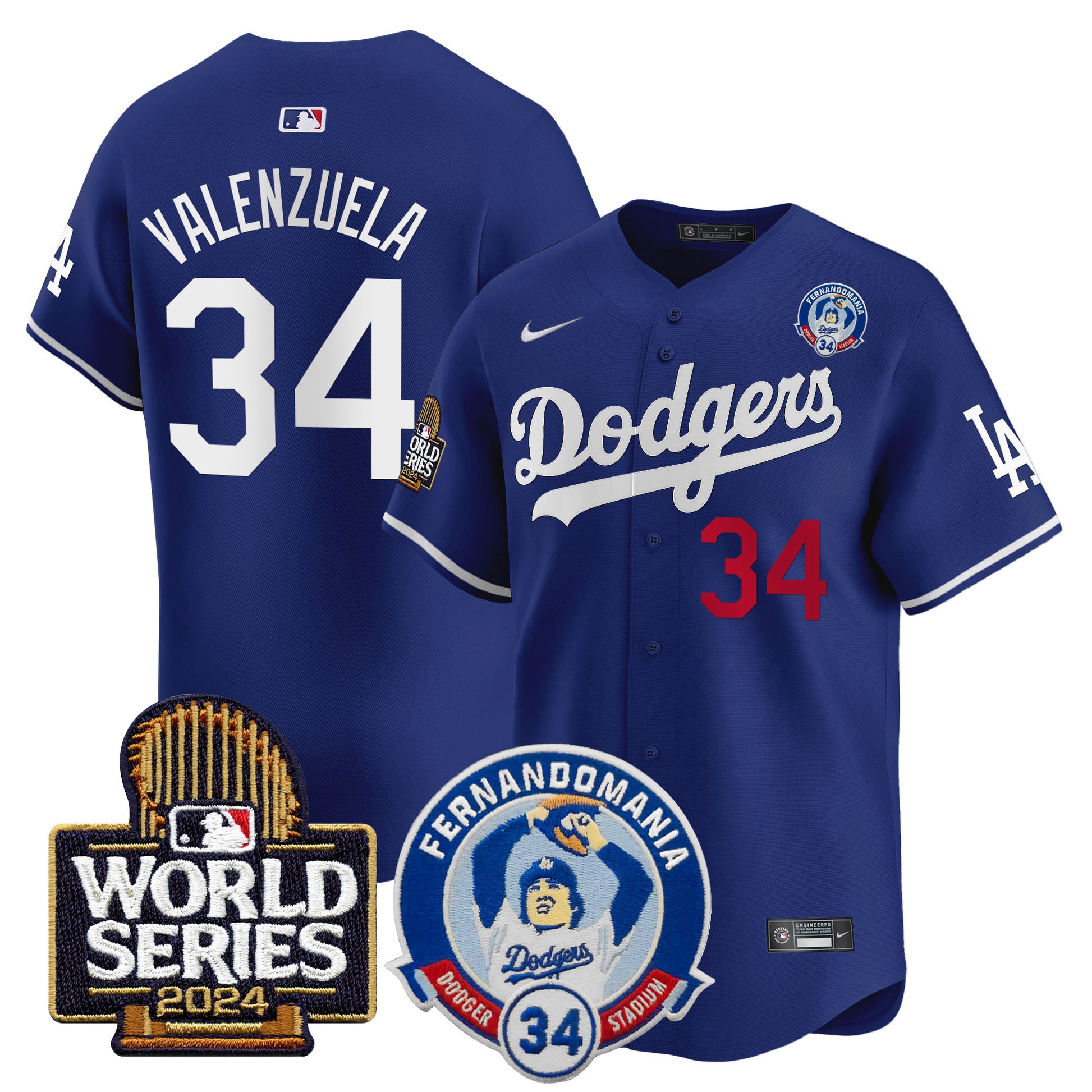 Men's Dodgers Fernando Valenzuela & 2024 World Series Patch Vapor Premier Limited Jersey V3 - All Stitched
