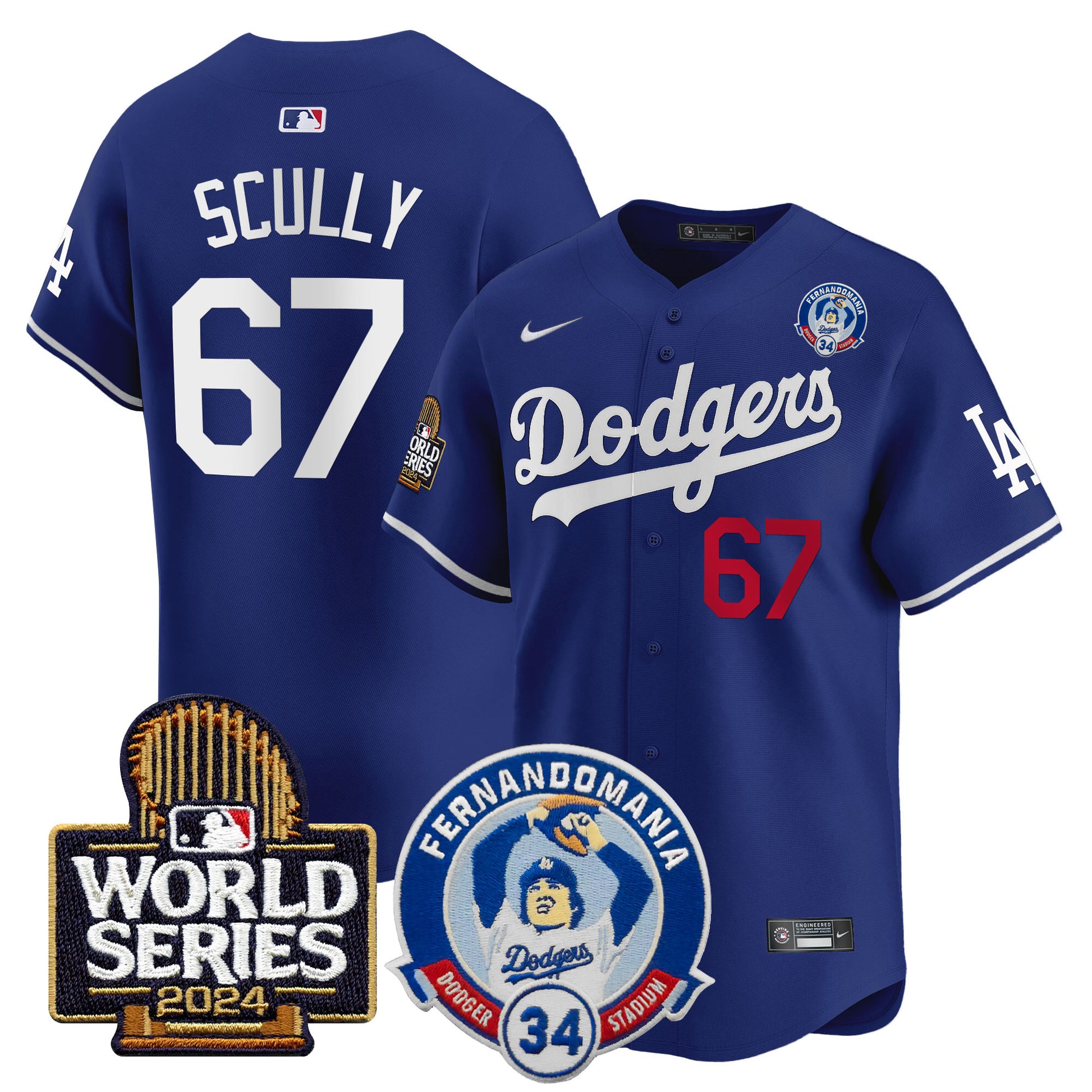 Men's Dodgers Fernando Valenzuela & 2024 World Series Patch Vapor Premier Limited Jersey V3 - All Stitched