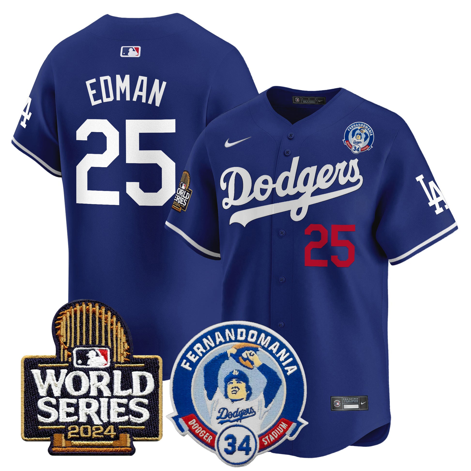 Men's Dodgers Fernando Valenzuela & 2024 World Series Patch Vapor Premier Limited Jersey V3 - All Stitched