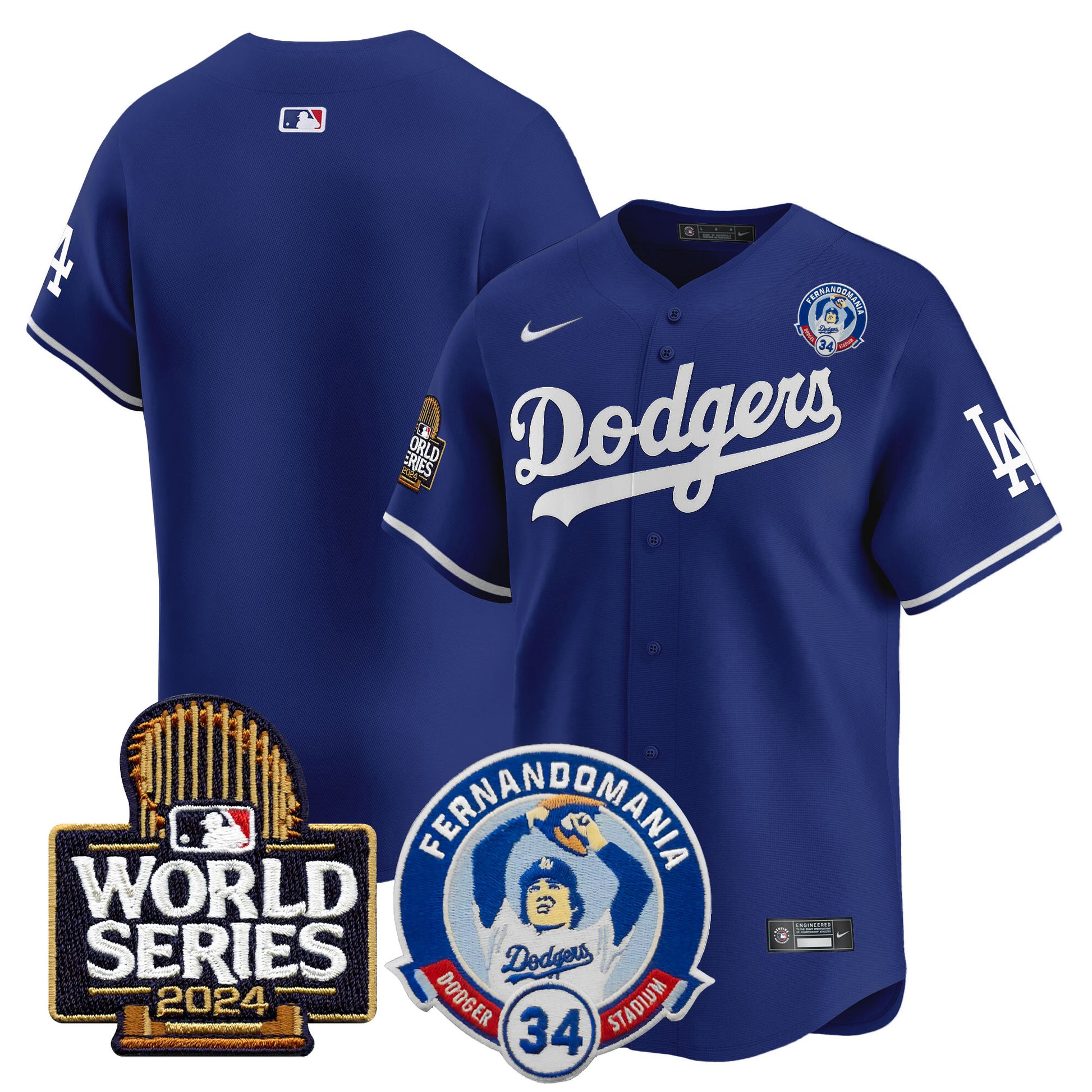 Men's Dodgers Fernando Valenzuela & 2024 World Series Patch Vapor Premier Limited Jersey V3 - All Stitched