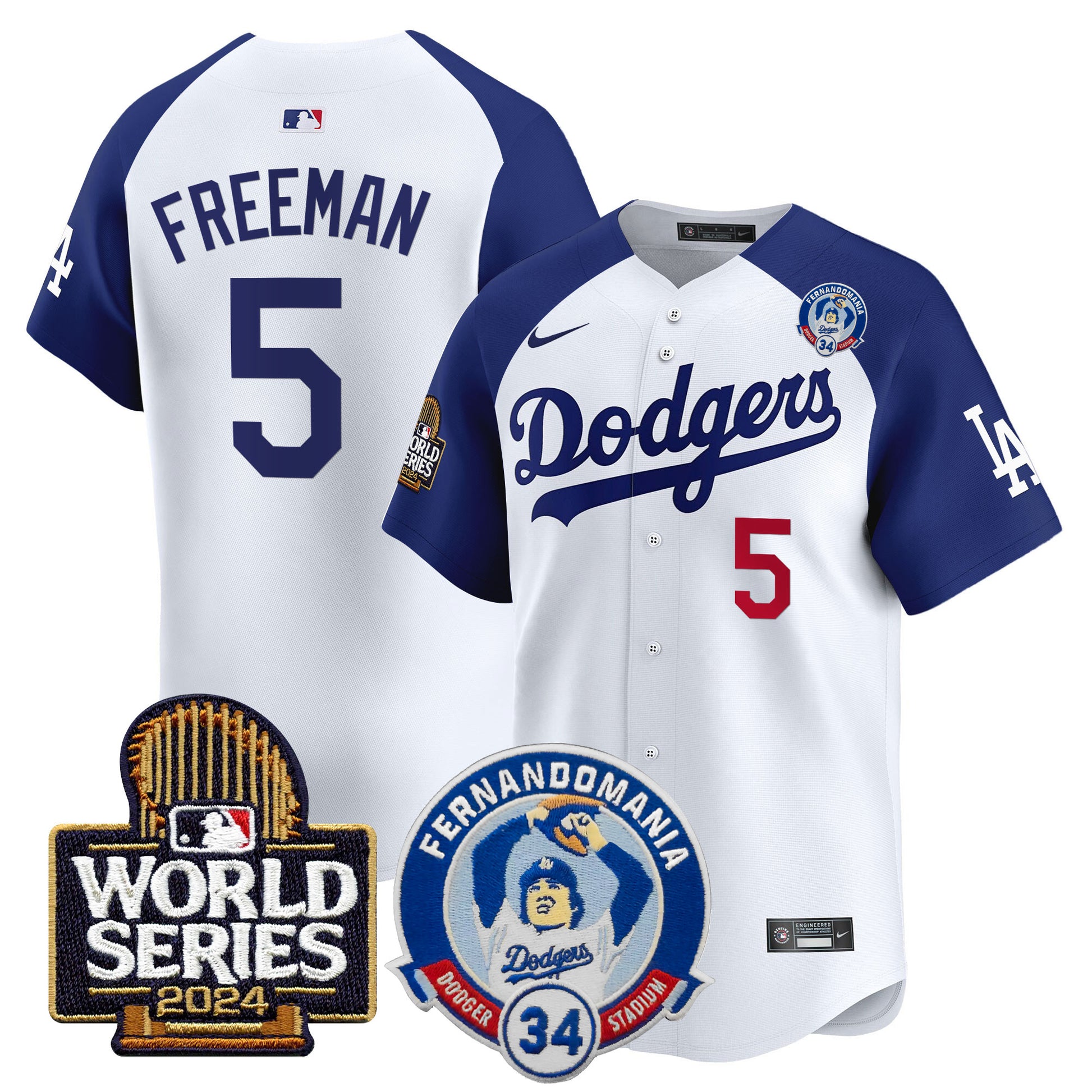 Men's Dodgers Fernando Valenzuela & 2024 World Series Patch Vapor Premier Limited Jersey V3 - All Stitched