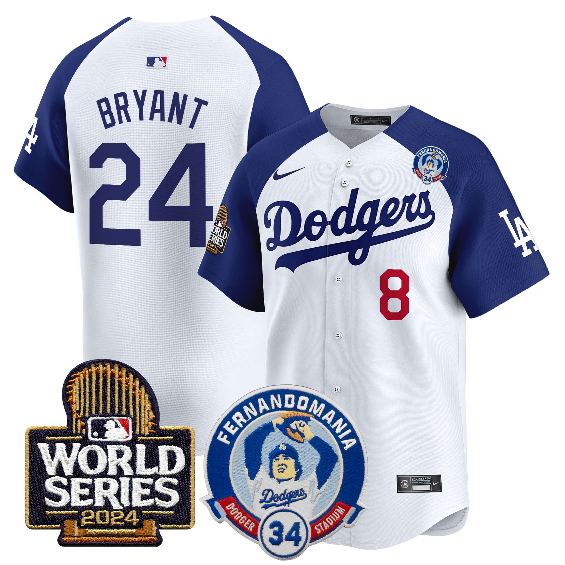 Men's Dodgers Fernando Valenzuela & 2024 World Series Patch Vapor Premier Limited Jersey V3 - All Stitched