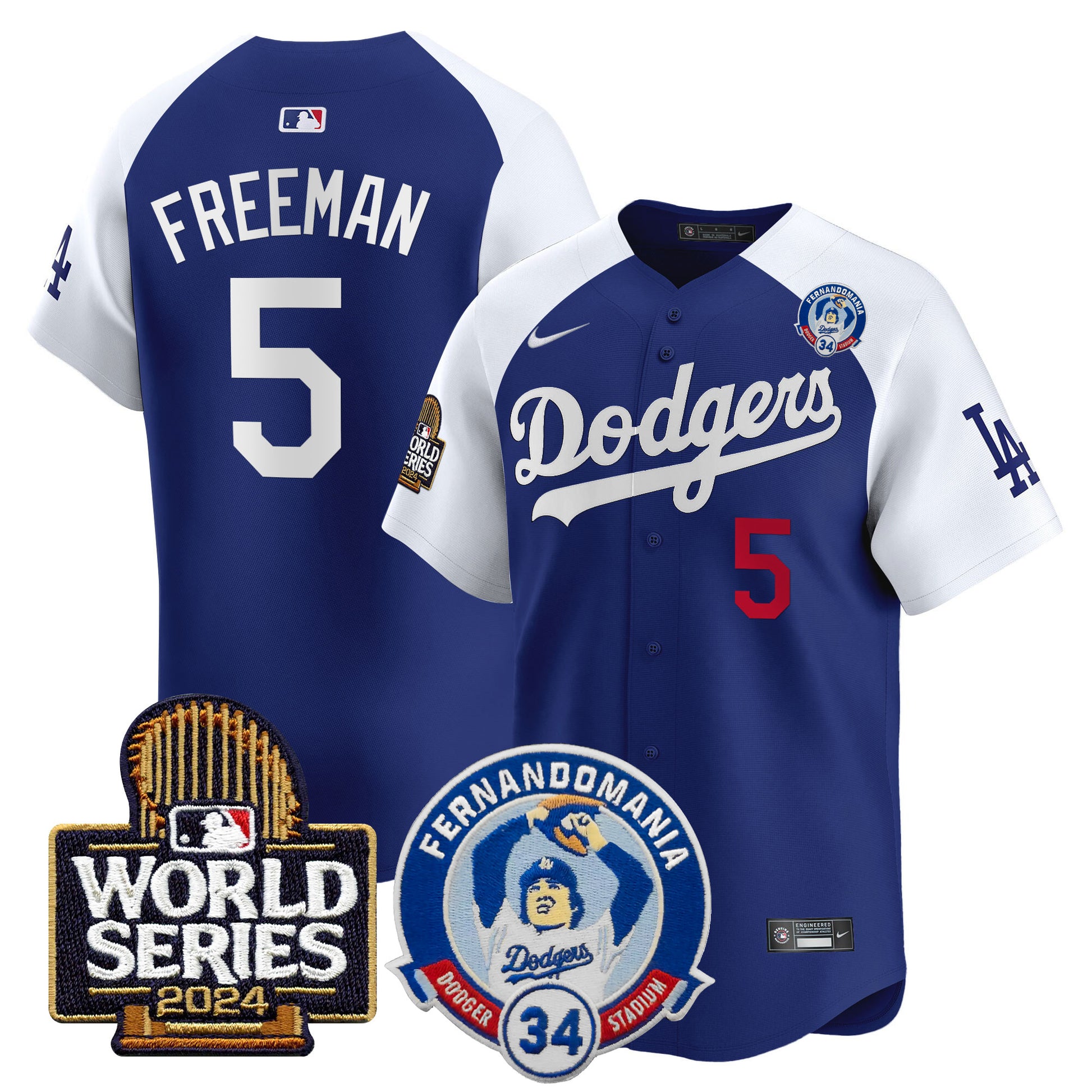 Men's Dodgers Fernando Valenzuela & 2024 World Series Patch Vapor Premier Limited Jersey V3 - All Stitched