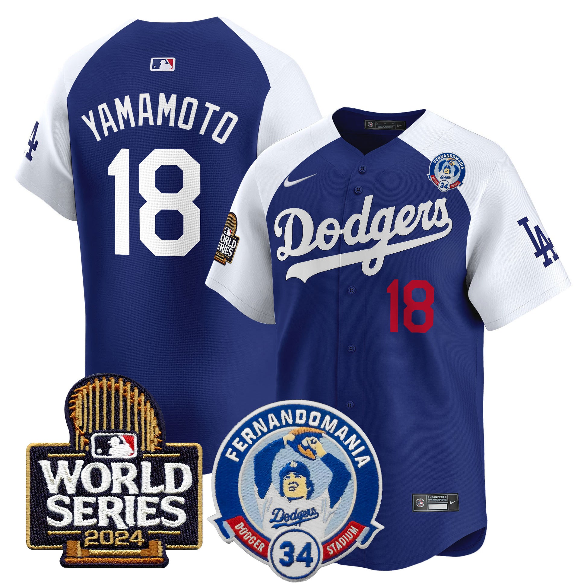 Men's Dodgers Fernando Valenzuela & 2024 World Series Patch Vapor Premier Limited Jersey V3 - All Stitched