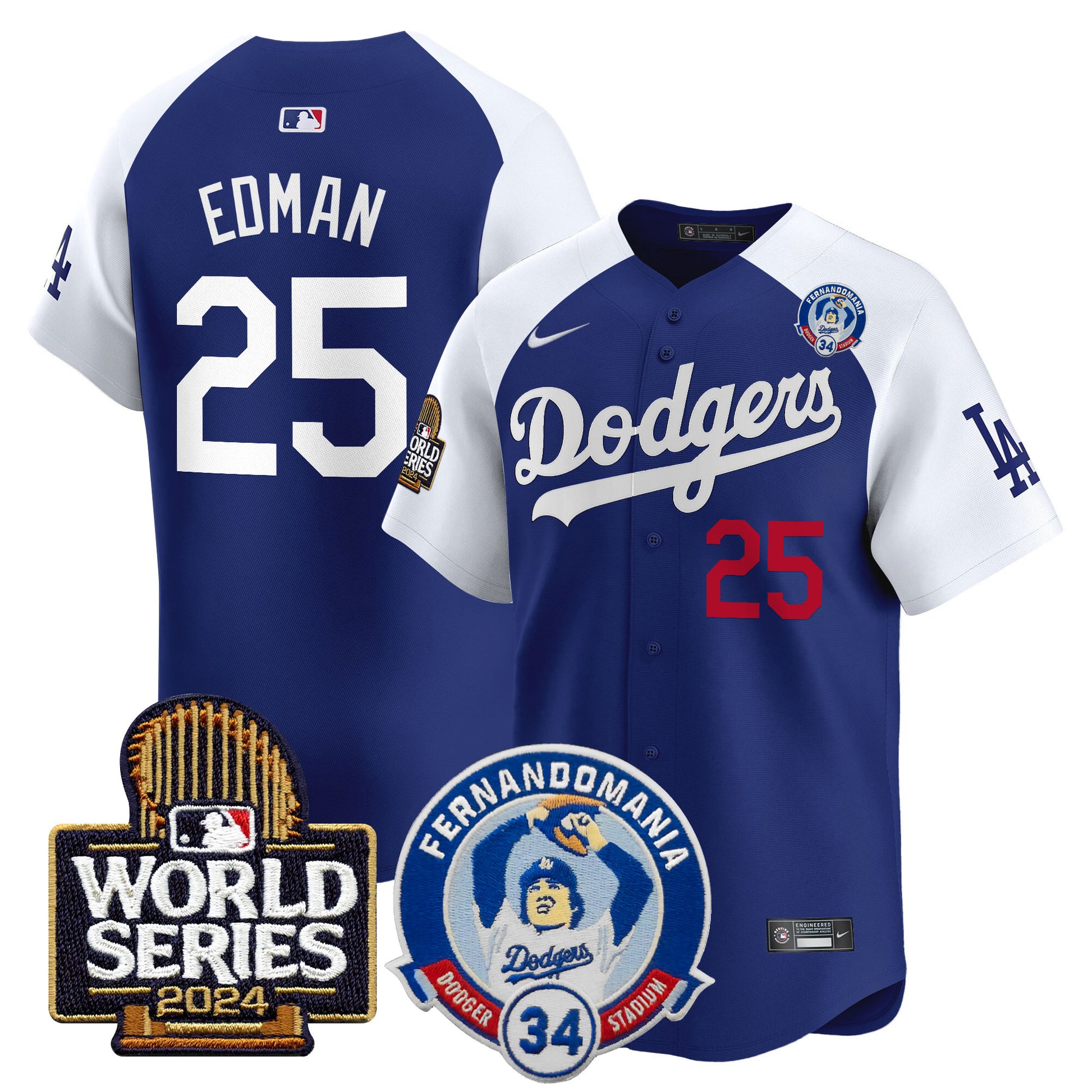 Men's Dodgers Fernando Valenzuela & 2024 World Series Patch Vapor Premier Limited Jersey V3 - All Stitched