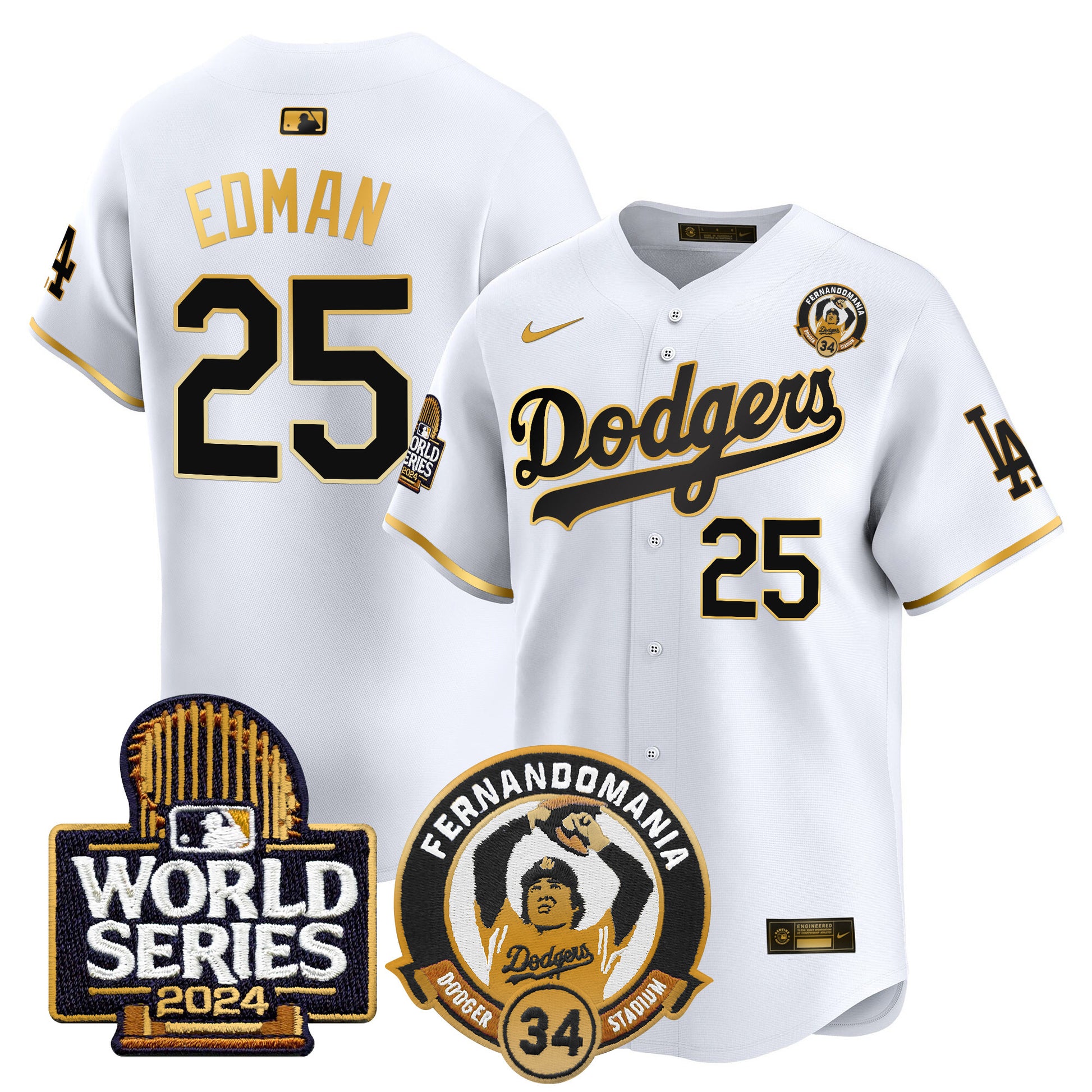 Men's Dodgers Fernando Valenzuela & 2024 World Series Patch Vapor Premier Limited Jersey V3 - All Stitched