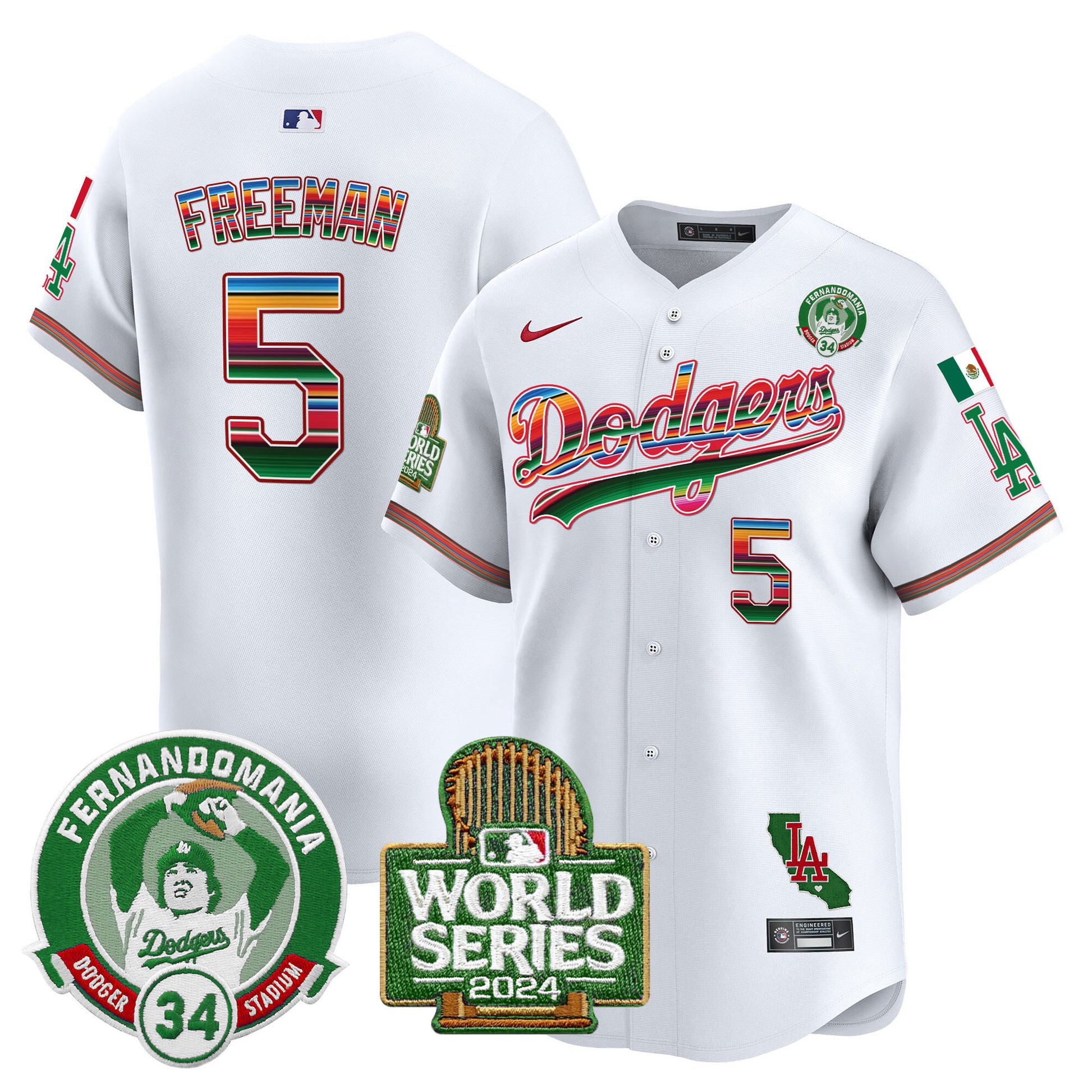 Men's Dodgers Mexico Fernando Valenzuela & 2024 World Series Patch Vapor Premier Limited Jersey - All Stitched