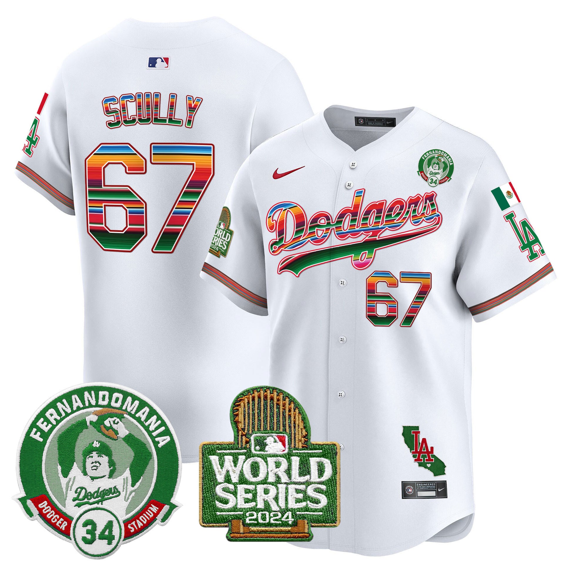 Men's Dodgers Mexico Fernando Valenzuela & 2024 World Series Patch Vapor Premier Limited Jersey - All Stitched