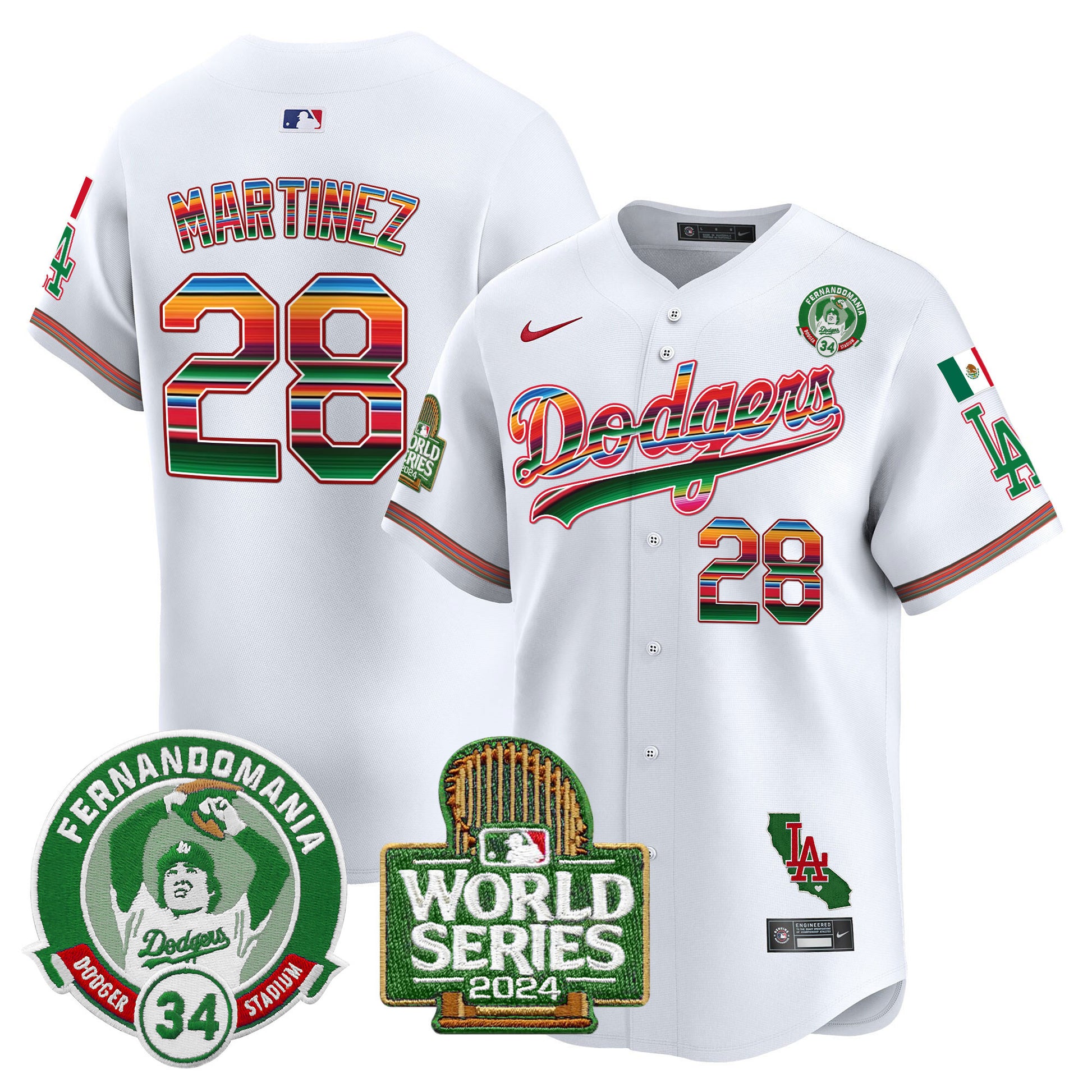 Men's Dodgers Mexico Fernando Valenzuela & 2024 World Series Patch Vapor Premier Limited Jersey - All Stitched