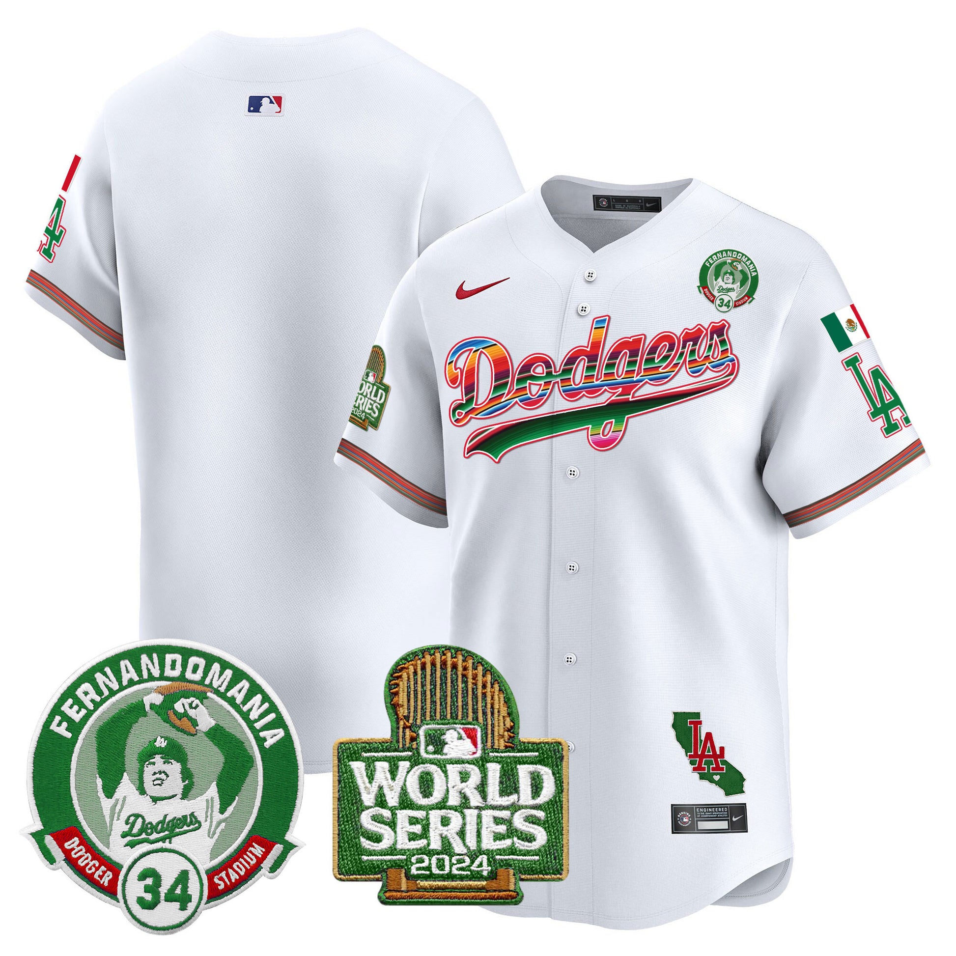 Men's Dodgers Mexico Fernando Valenzuela & 2024 World Series Patch Vapor Premier Limited Jersey - All Stitched