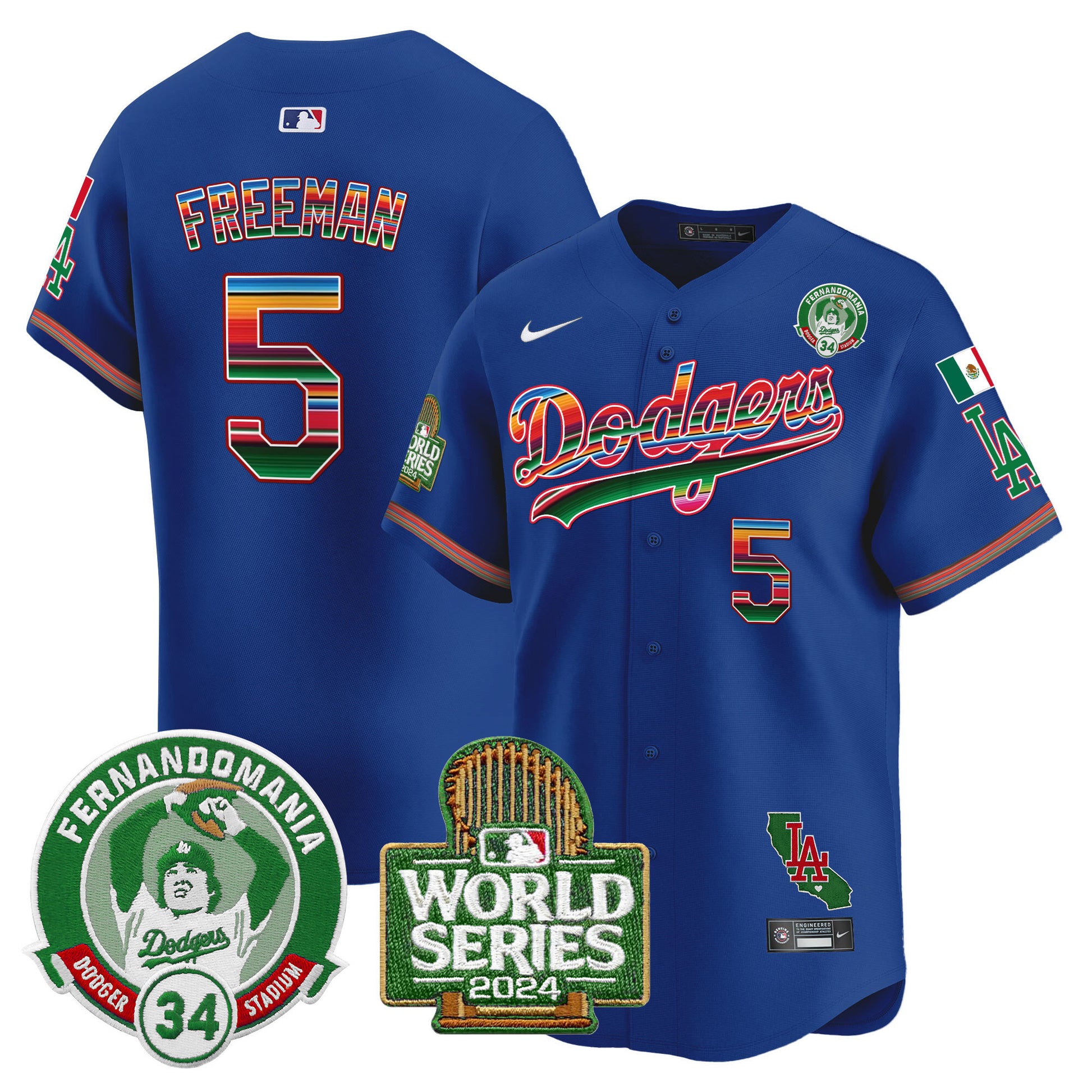 Men's Dodgers Mexico Fernando Valenzuela & 2024 World Series Patch Vapor Premier Limited Jersey - All Stitched
