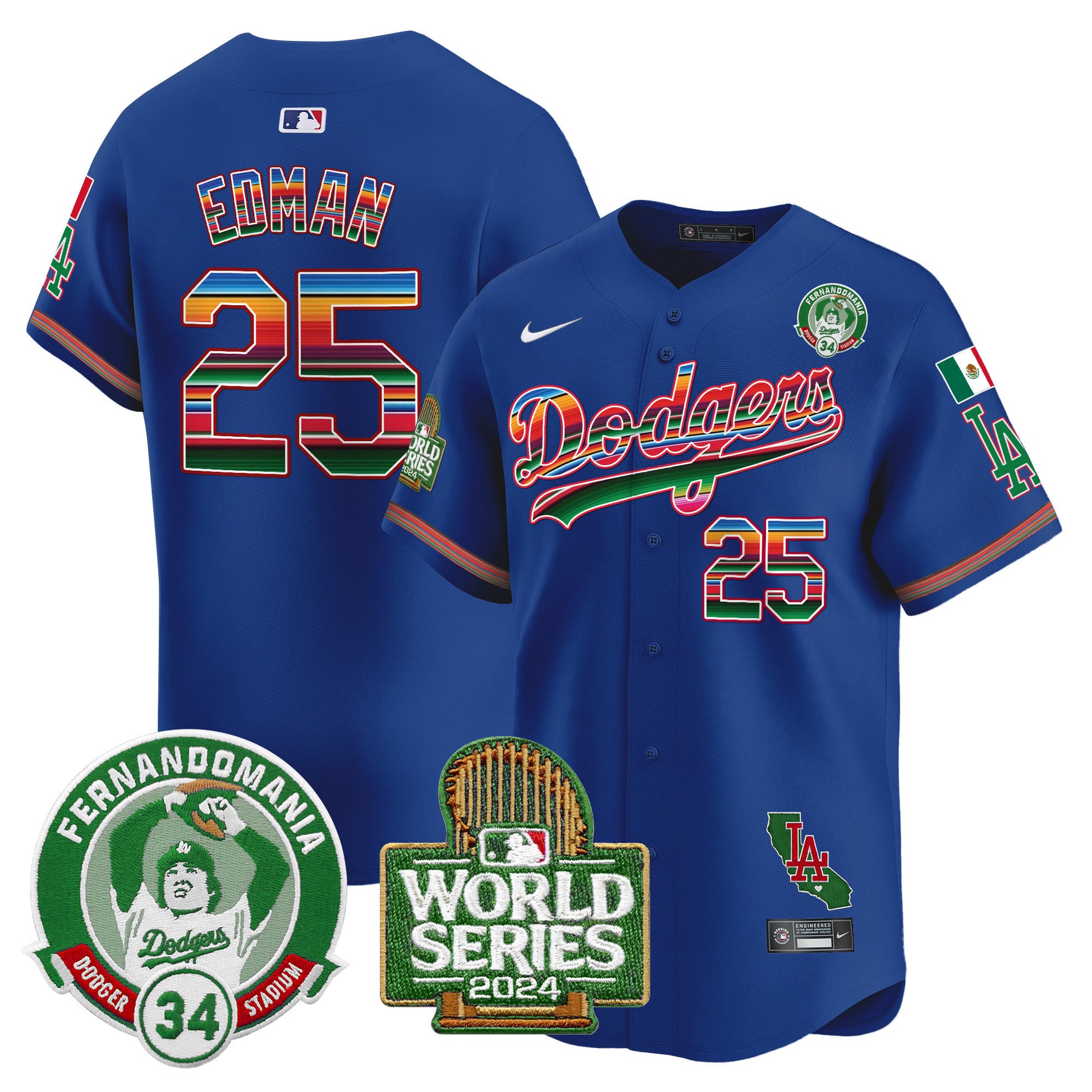 Men's Dodgers Mexico Fernando Valenzuela & 2024 World Series Patch Vapor Premier Limited Jersey - All Stitched