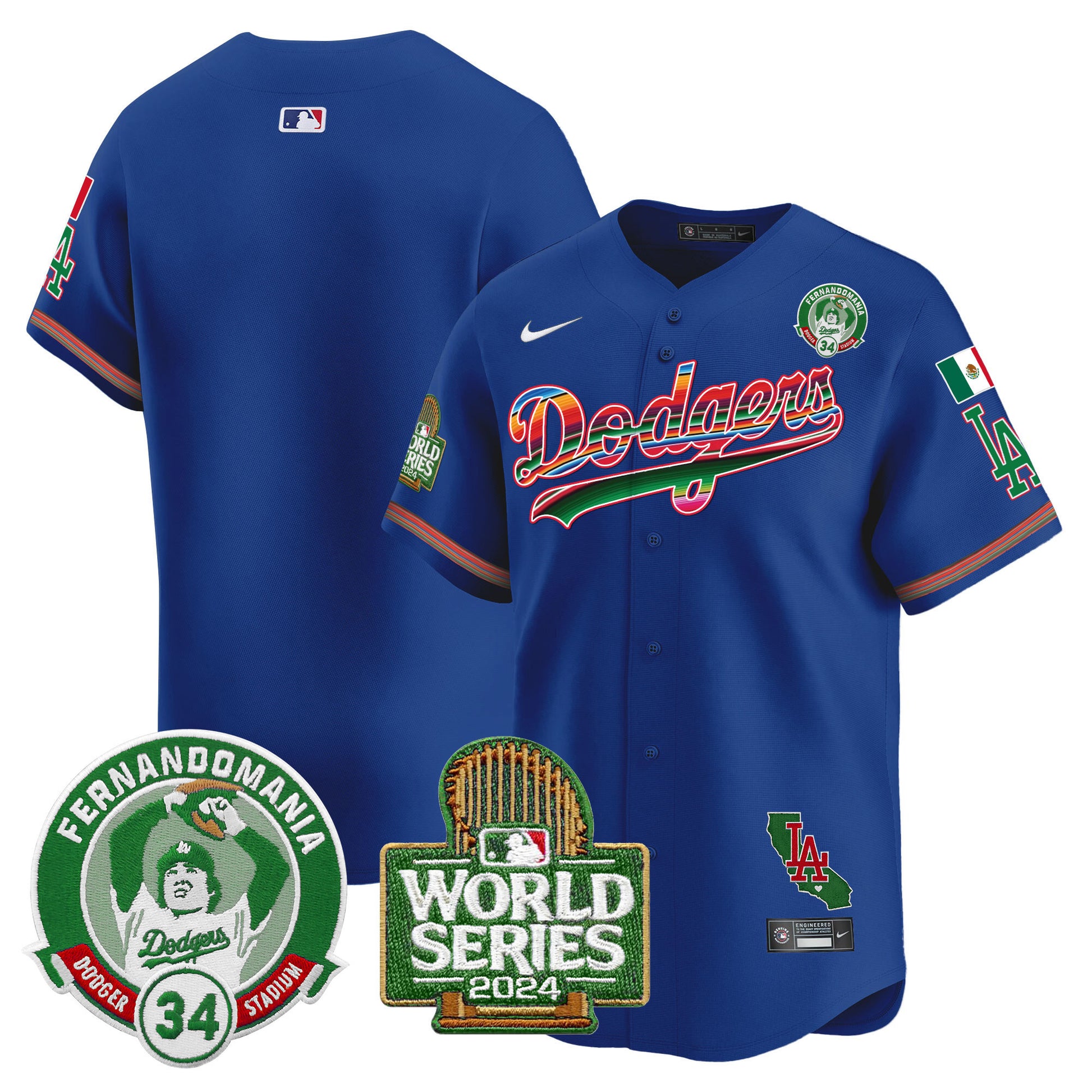 Men's Dodgers Mexico Fernando Valenzuela & 2024 World Series Patch Vapor Premier Limited Jersey - All Stitched
