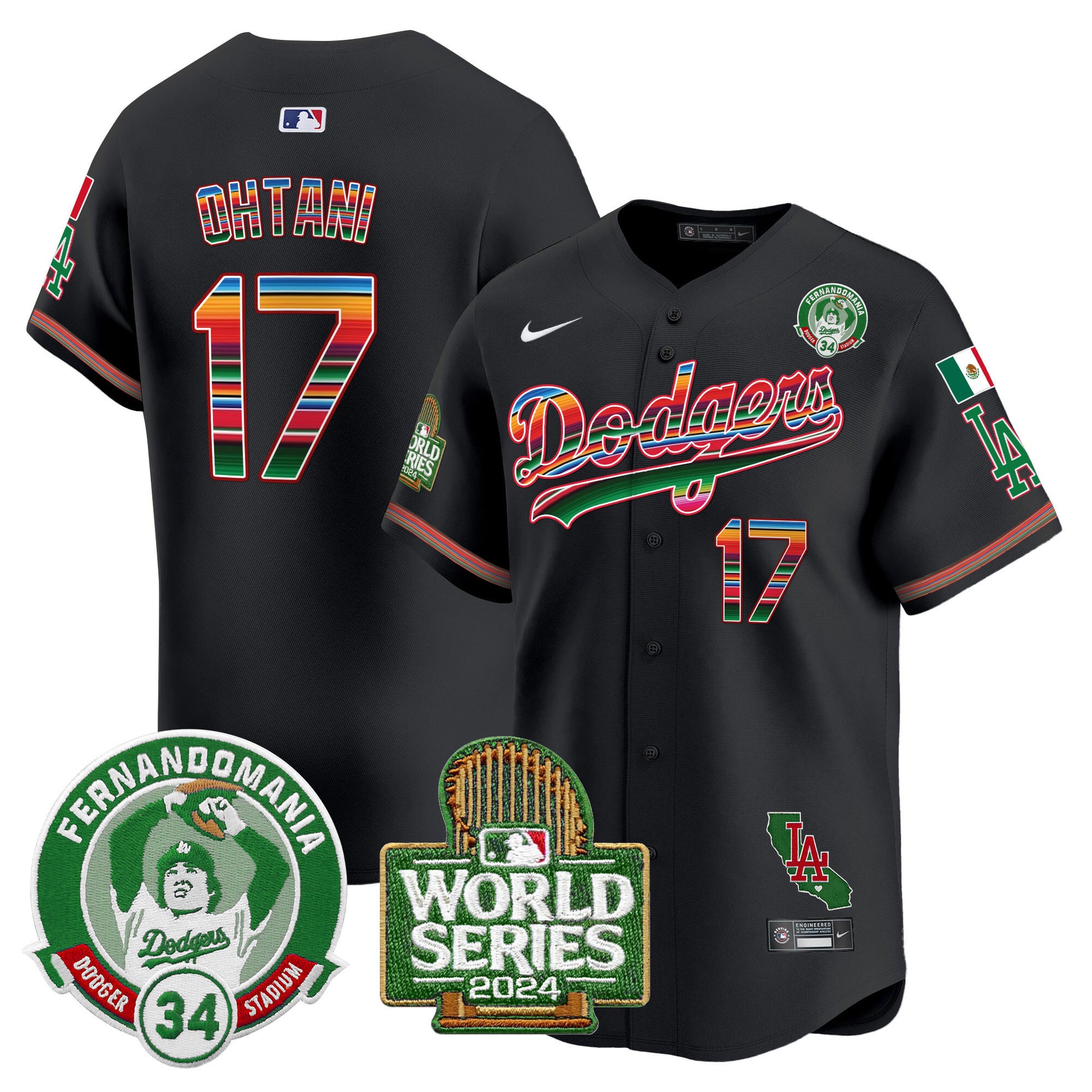 Men's Dodgers Mexico Fernando Valenzuela & 2024 World Series Patch Vapor Premier Limited Jersey - All Stitched