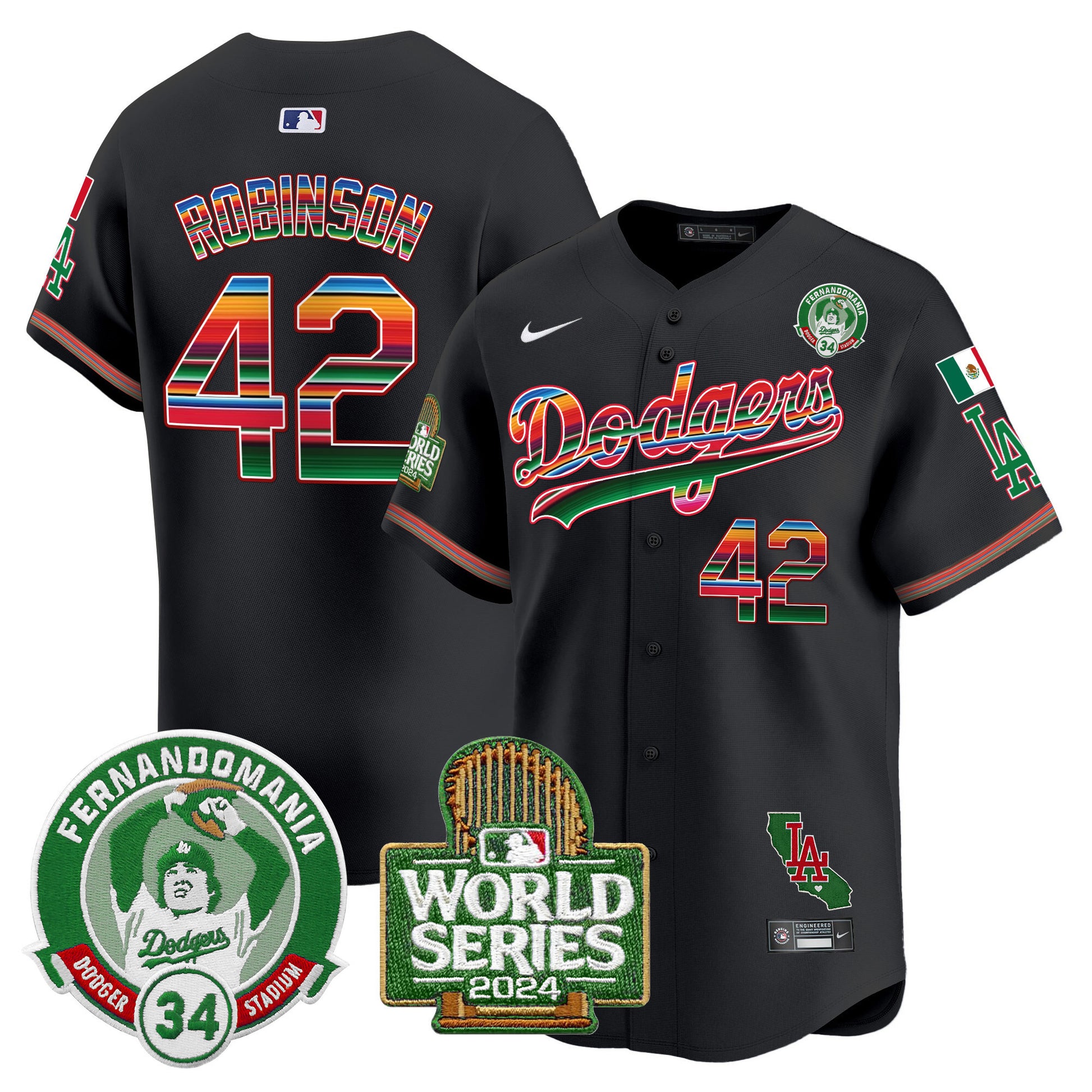 Men's Dodgers Mexico Fernando Valenzuela & 2024 World Series Patch Vapor Premier Limited Jersey - All Stitched