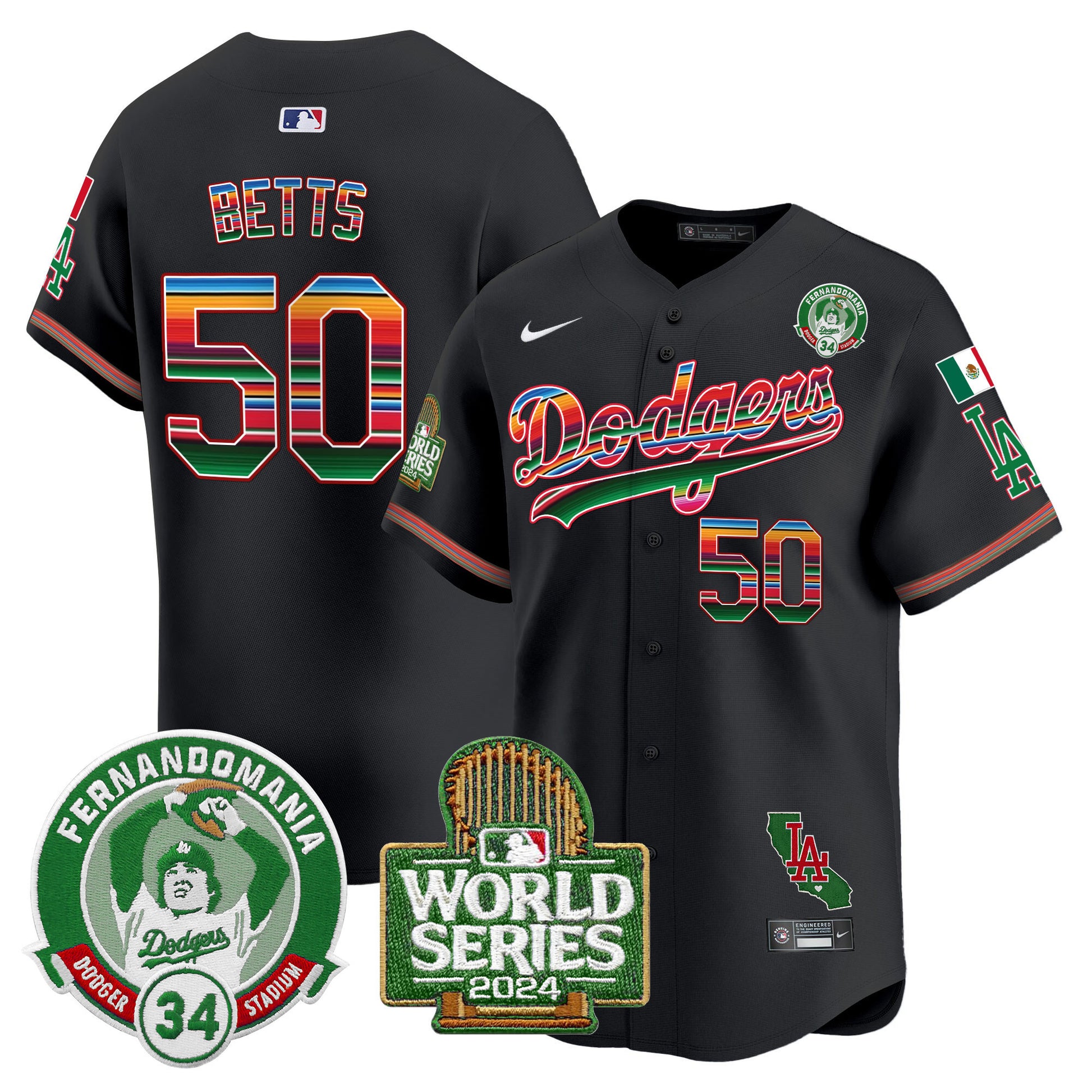 Men's Dodgers Mexico Fernando Valenzuela & 2024 World Series Patch Vapor Premier Limited Jersey - All Stitched