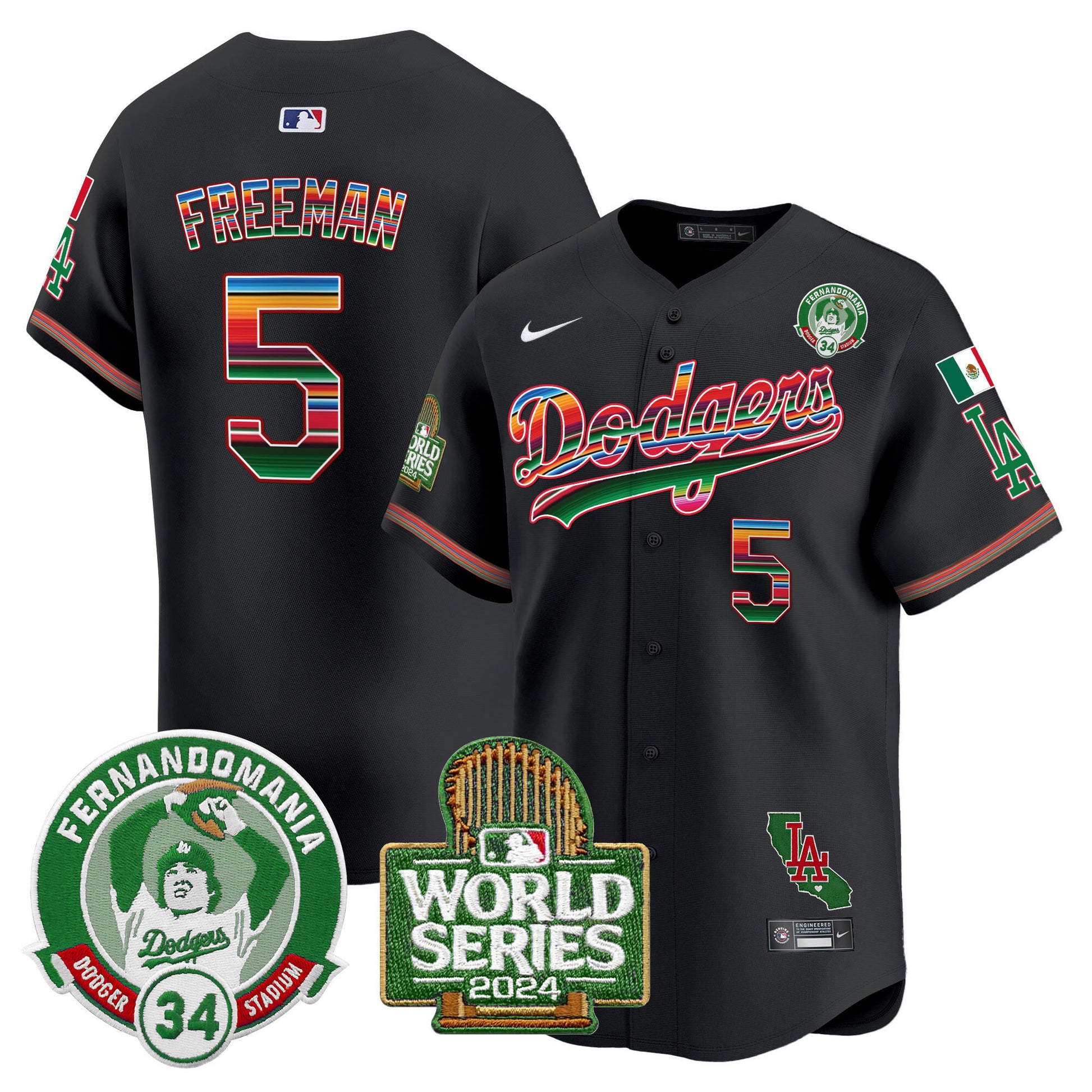 Men's Dodgers Mexico Fernando Valenzuela & 2024 World Series Patch Vapor Premier Limited Jersey - All Stitched