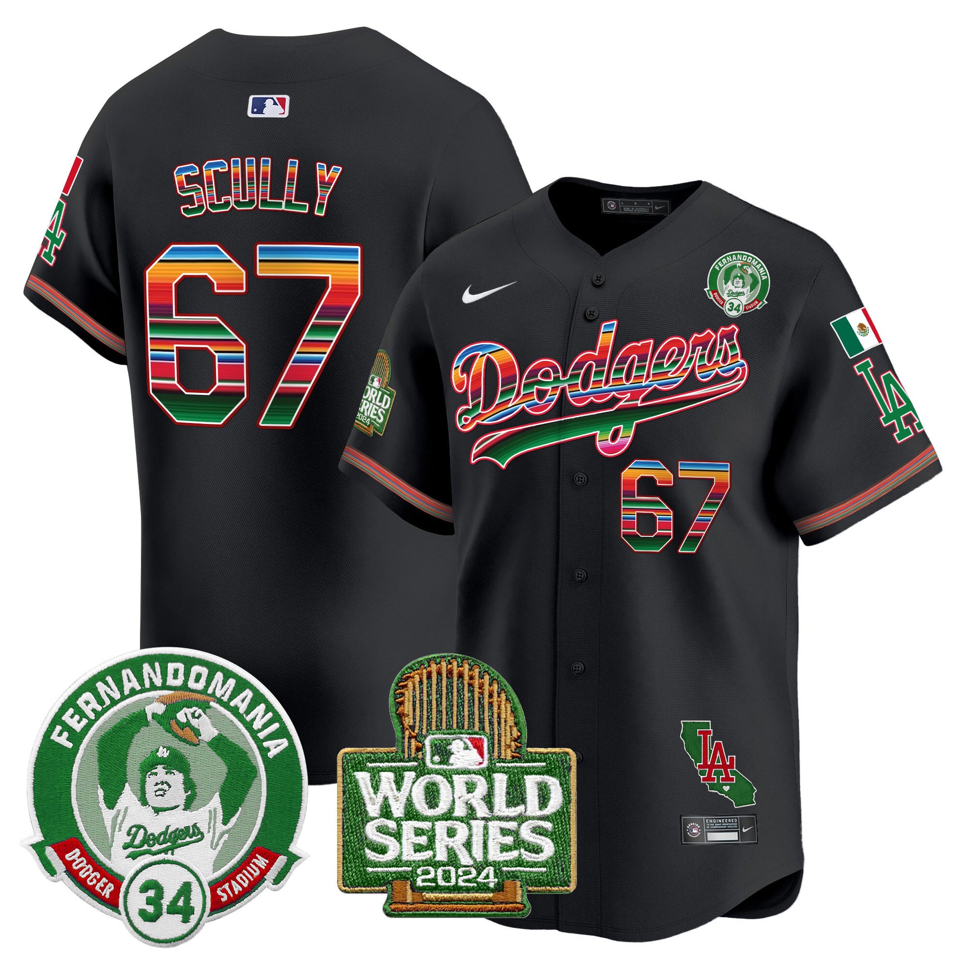 Men's Dodgers Mexico Fernando Valenzuela & 2024 World Series Patch Vapor Premier Limited Jersey - All Stitched