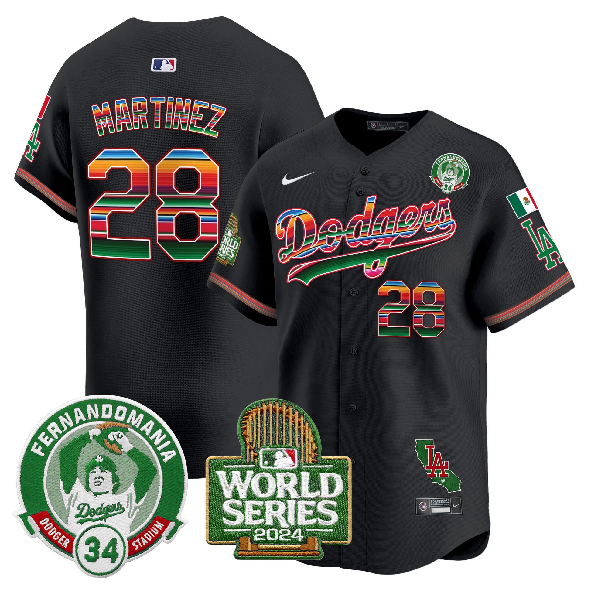 Men's Dodgers Mexico Fernando Valenzuela & 2024 World Series Patch Vapor Premier Limited Jersey - All Stitched