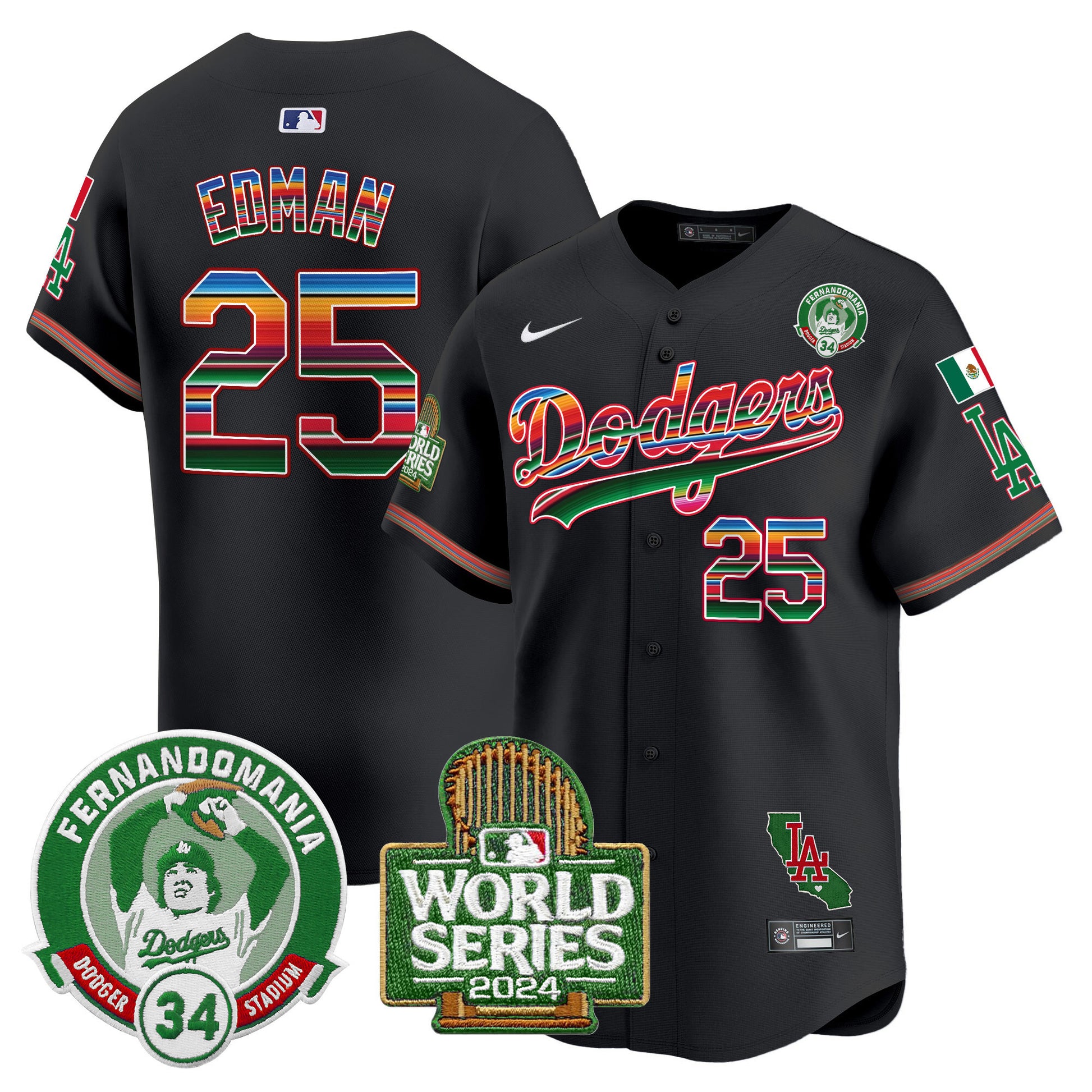 Men's Dodgers Mexico Fernando Valenzuela & 2024 World Series Patch Vapor Premier Limited Jersey - All Stitched