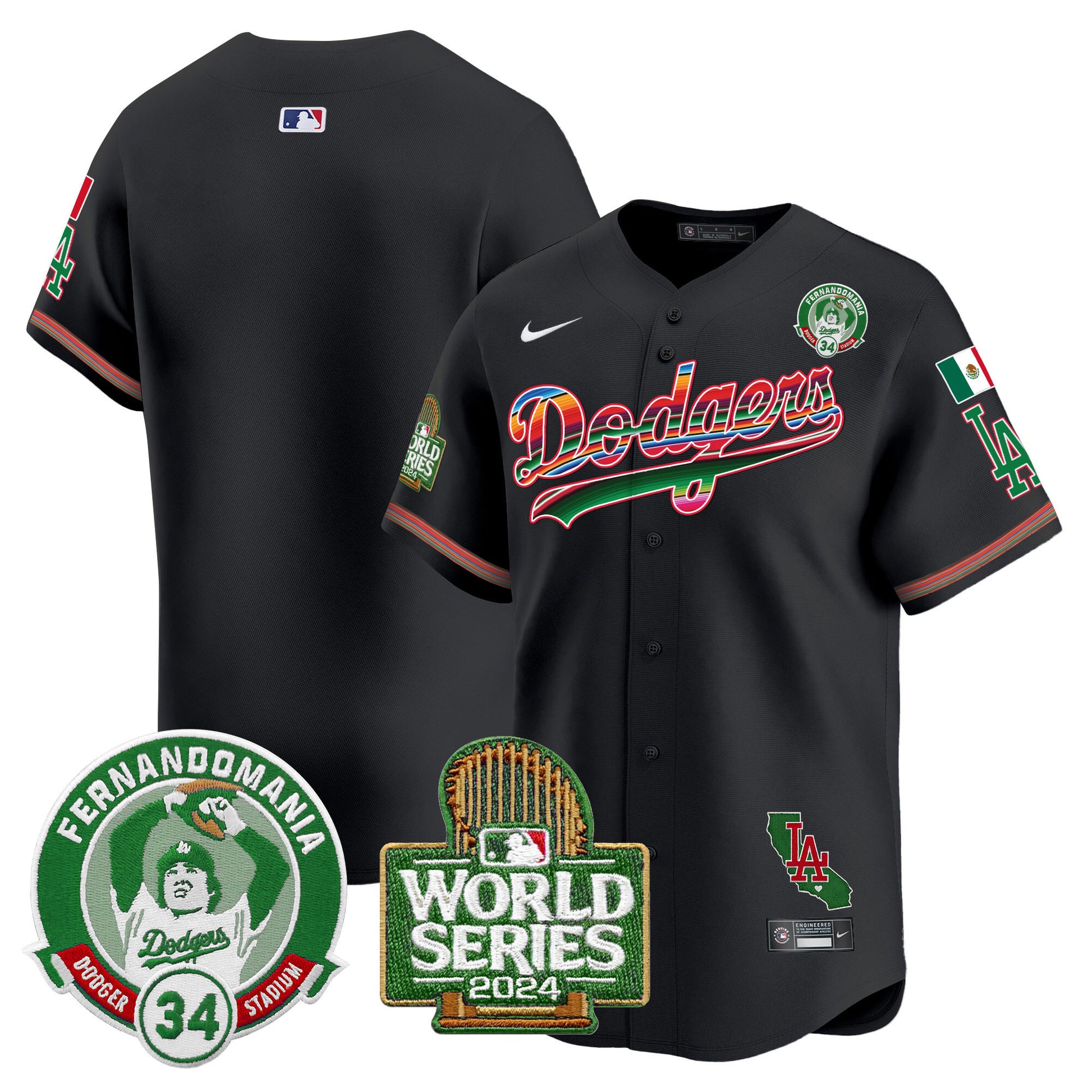 Men's Dodgers Mexico Fernando Valenzuela & 2024 World Series Patch Vapor Premier Limited Jersey - All Stitched