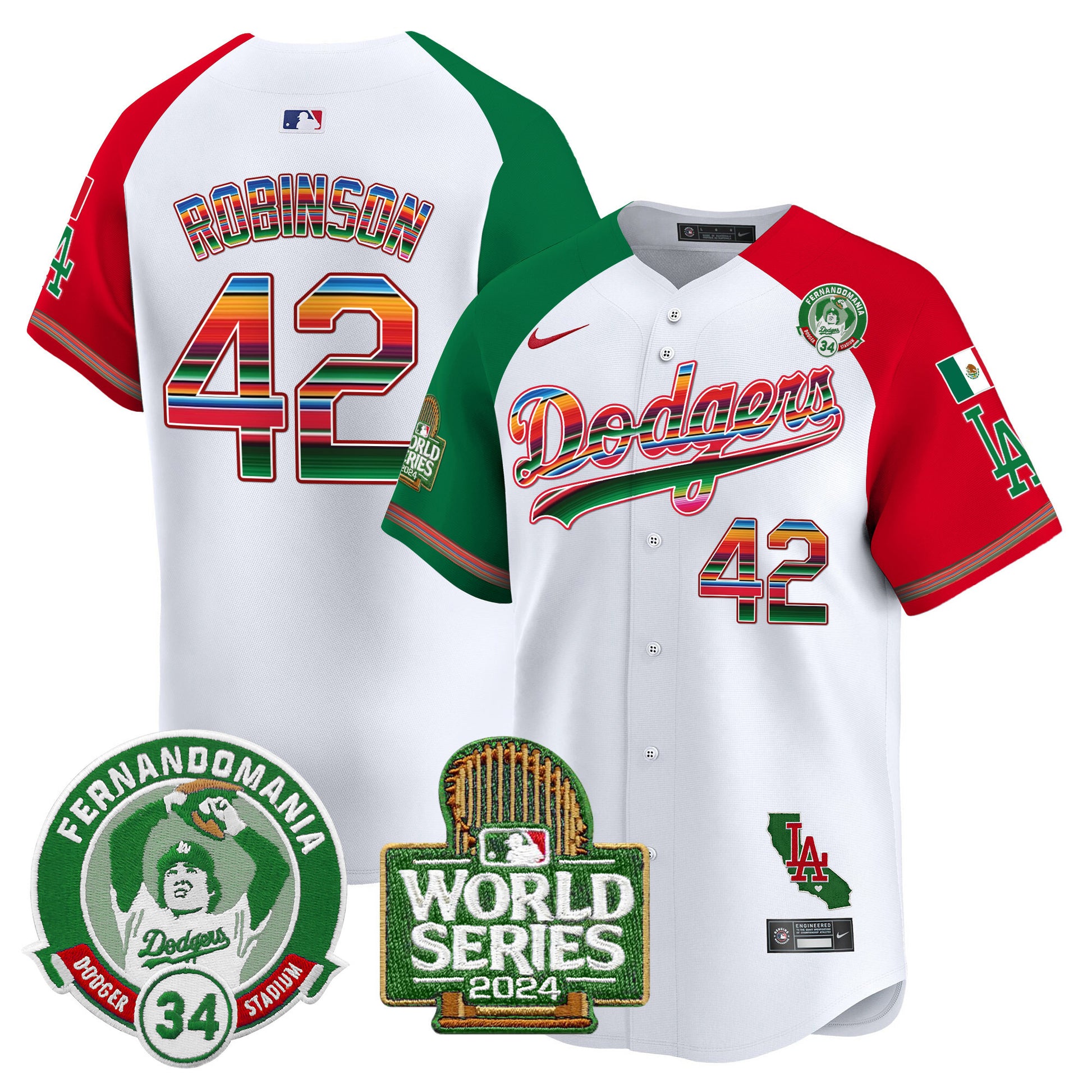 Men's Dodgers Mexico Fernando Valenzuela & 2024 World Series Patch Vapor Premier Limited Jersey - All Stitched