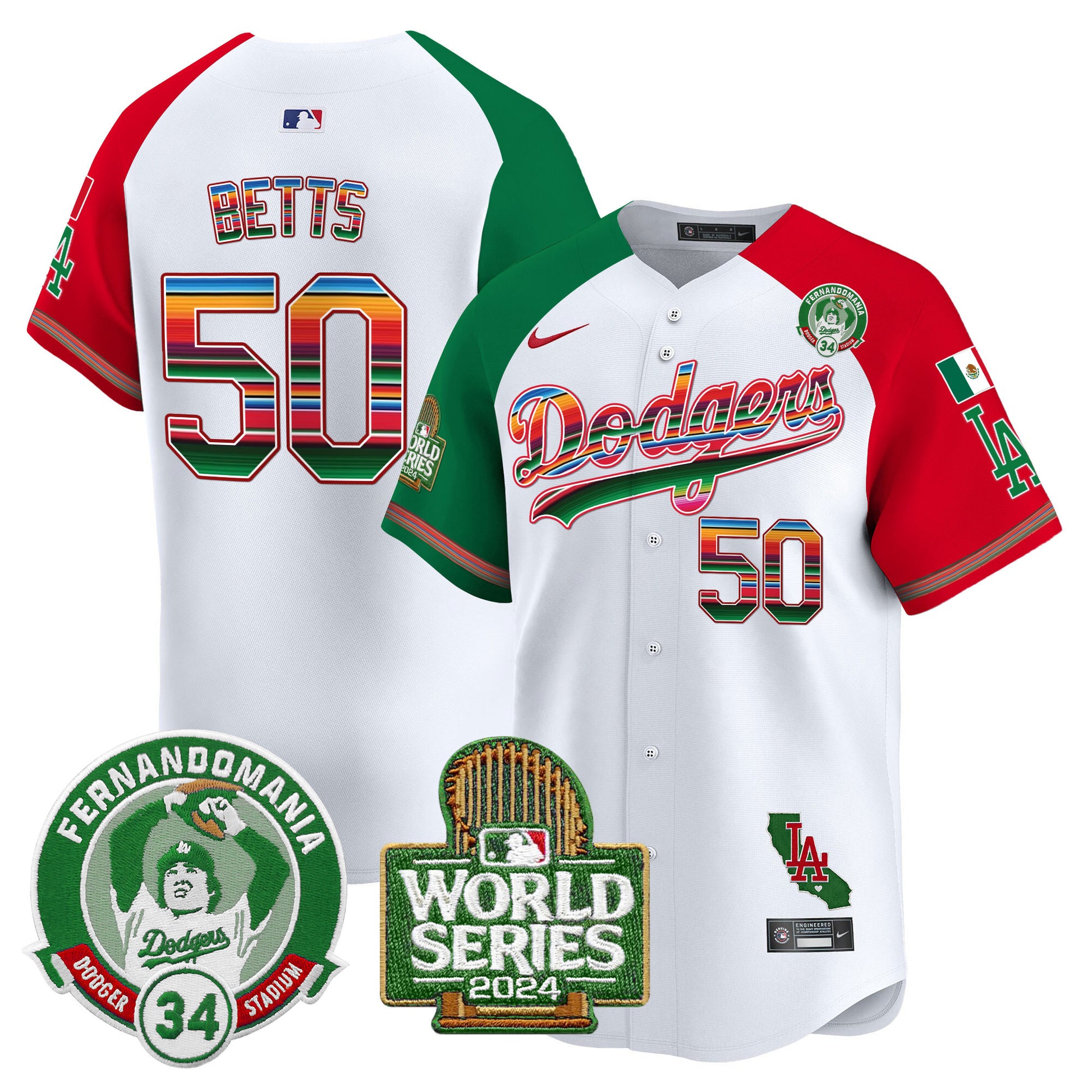 Men's Dodgers Mexico Fernando Valenzuela & 2024 World Series Patch Vapor Premier Limited Jersey - All Stitched
