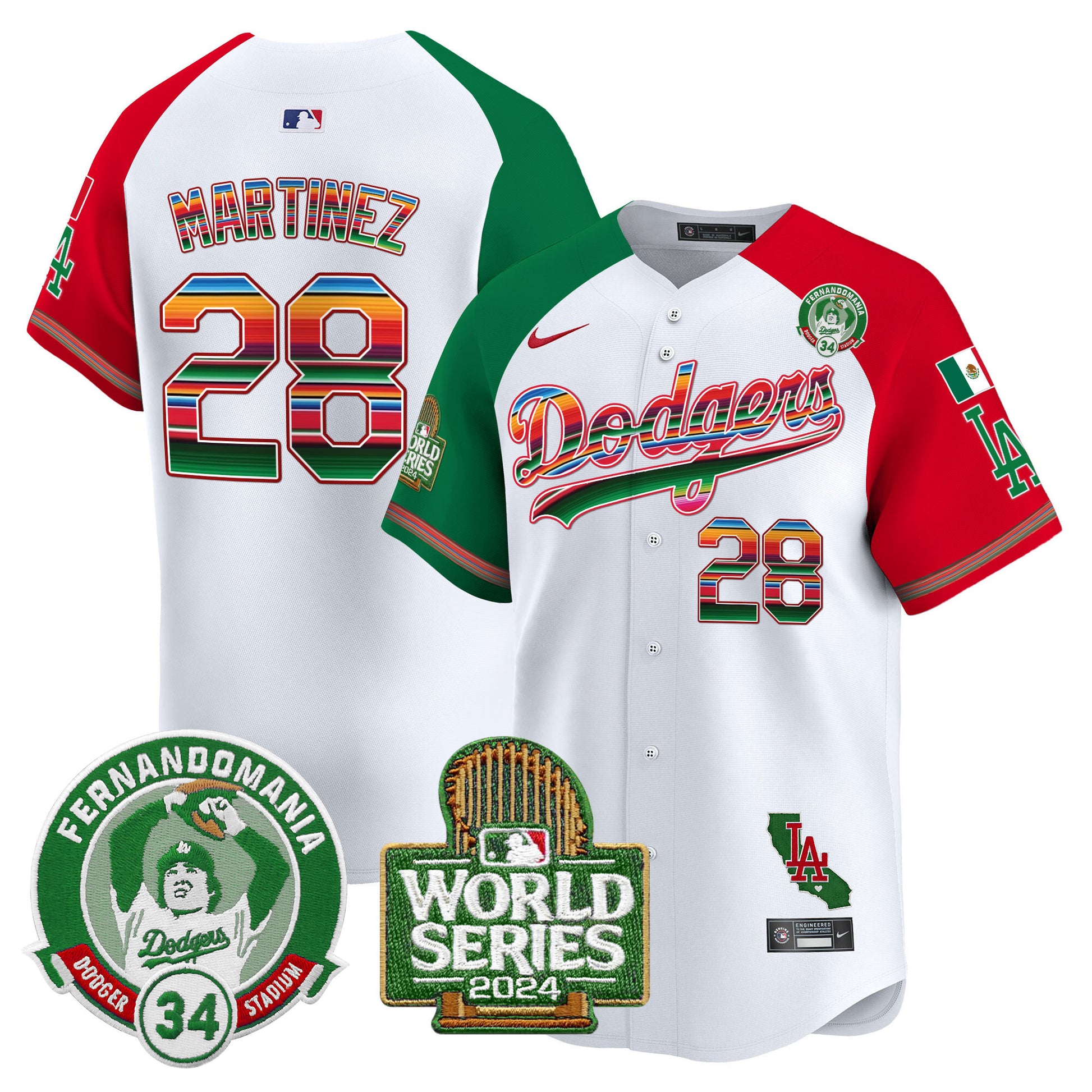 Men's Dodgers Mexico Fernando Valenzuela & 2024 World Series Patch Vapor Premier Limited Jersey - All Stitched
