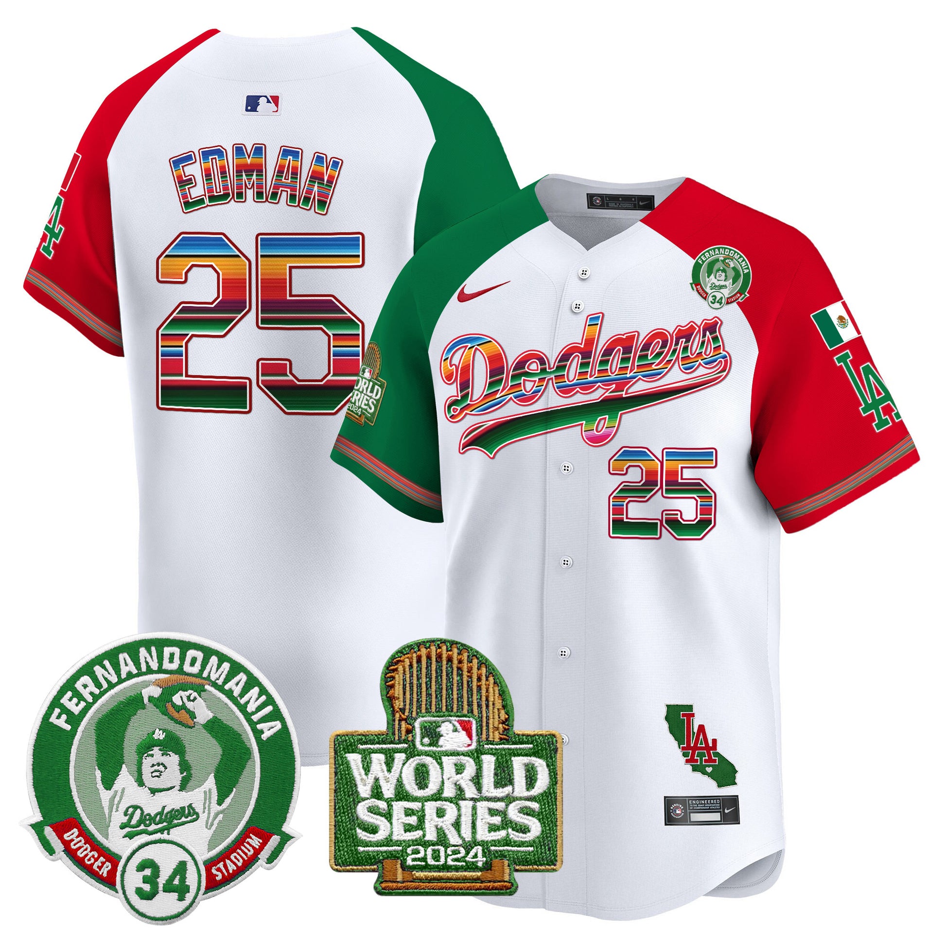 Men's Dodgers Mexico Fernando Valenzuela & 2024 World Series Patch Vapor Premier Limited Jersey - All Stitched