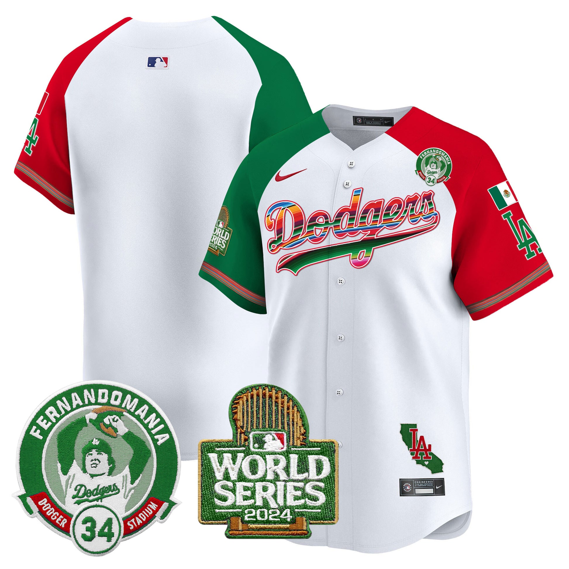 Men's Dodgers Mexico Fernando Valenzuela & 2024 World Series Patch Vapor Premier Limited Jersey - All Stitched