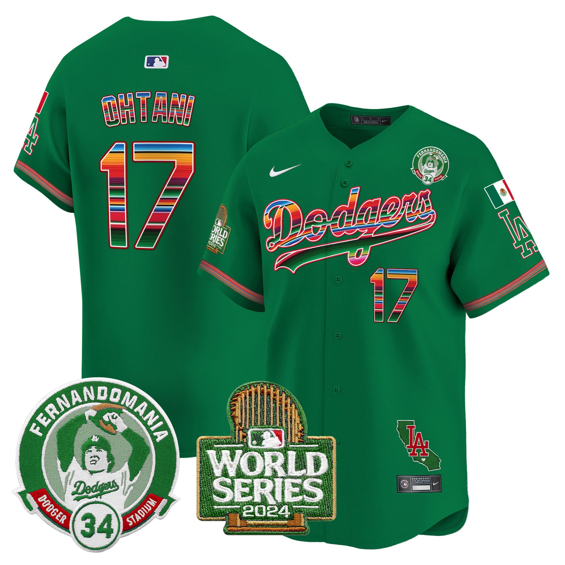 Men's Dodgers Mexico Fernando Valenzuela & 2024 World Series Patch Vapor Premier Limited Jersey - All Stitched