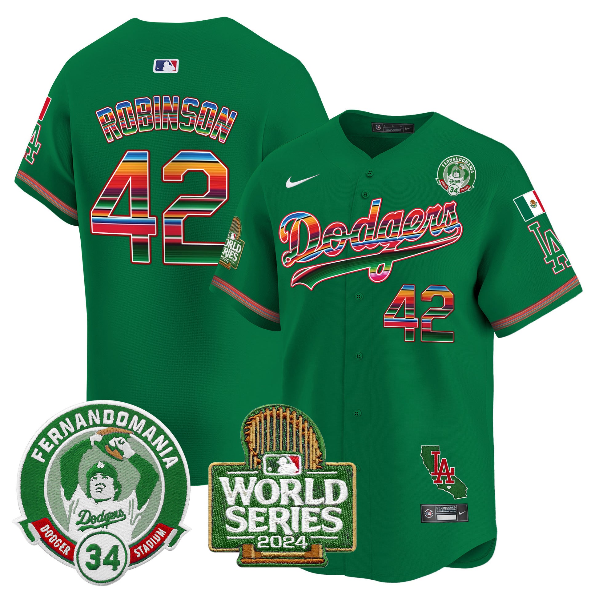 Men's Dodgers Mexico Fernando Valenzuela & 2024 World Series Patch Vapor Premier Limited Jersey - All Stitched