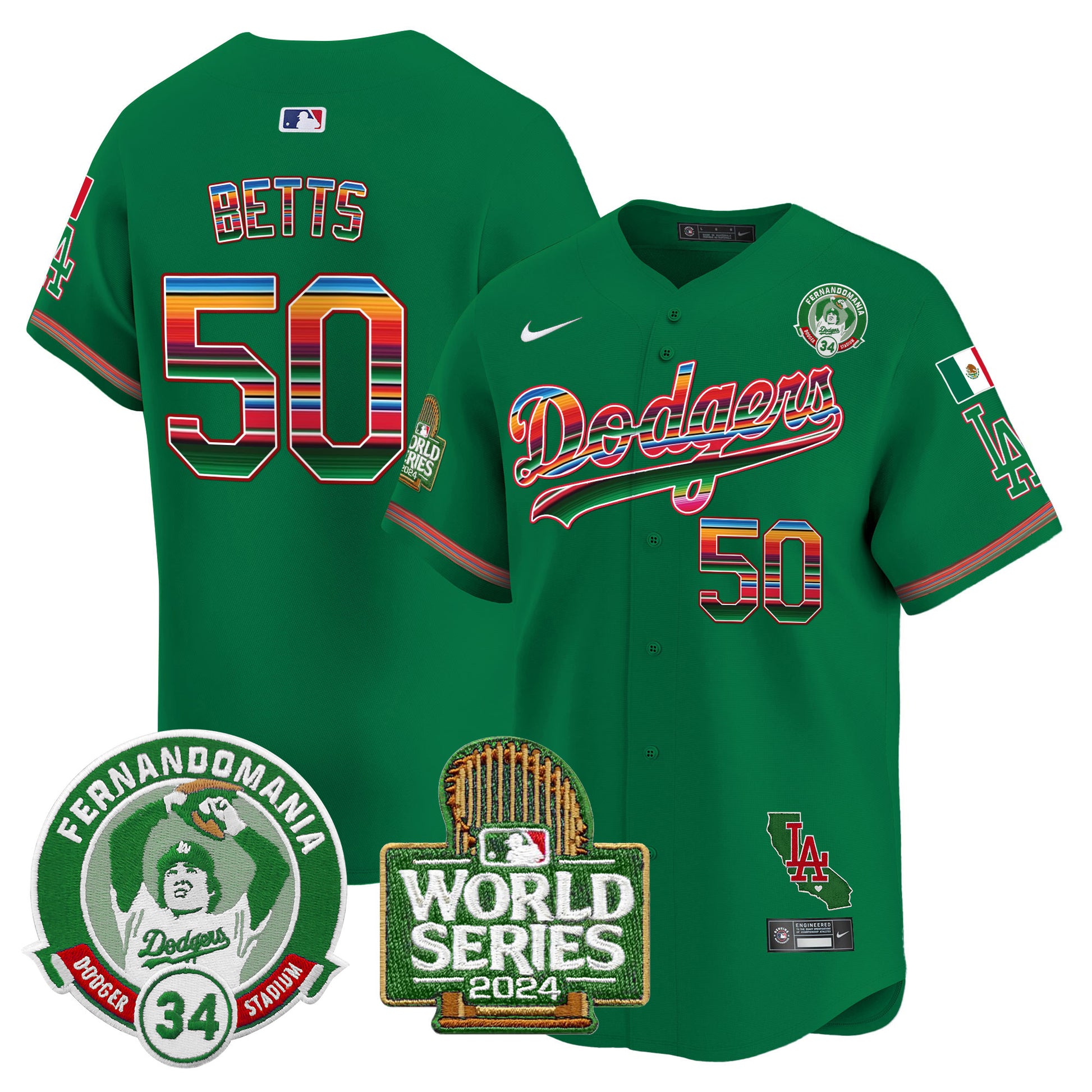 Men's Dodgers Mexico Fernando Valenzuela & 2024 World Series Patch Vapor Premier Limited Jersey - All Stitched