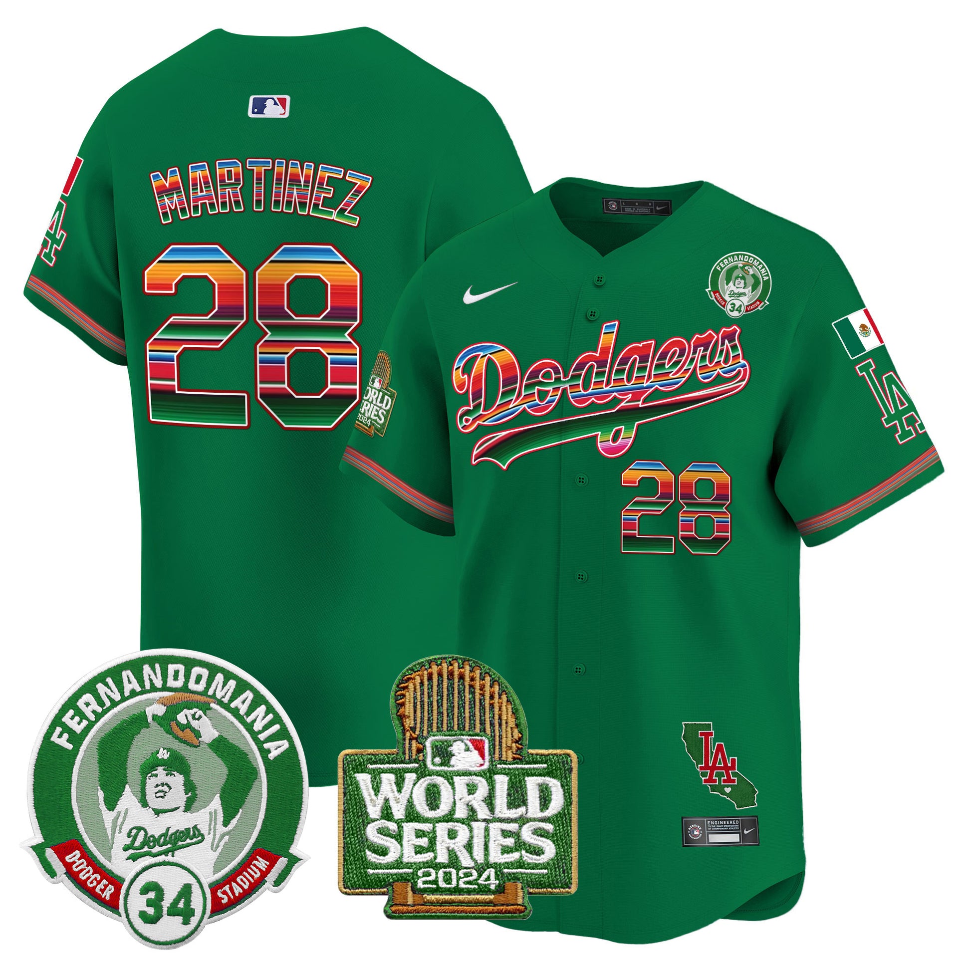 Men's Dodgers Mexico Fernando Valenzuela & 2024 World Series Patch Vapor Premier Limited Jersey - All Stitched