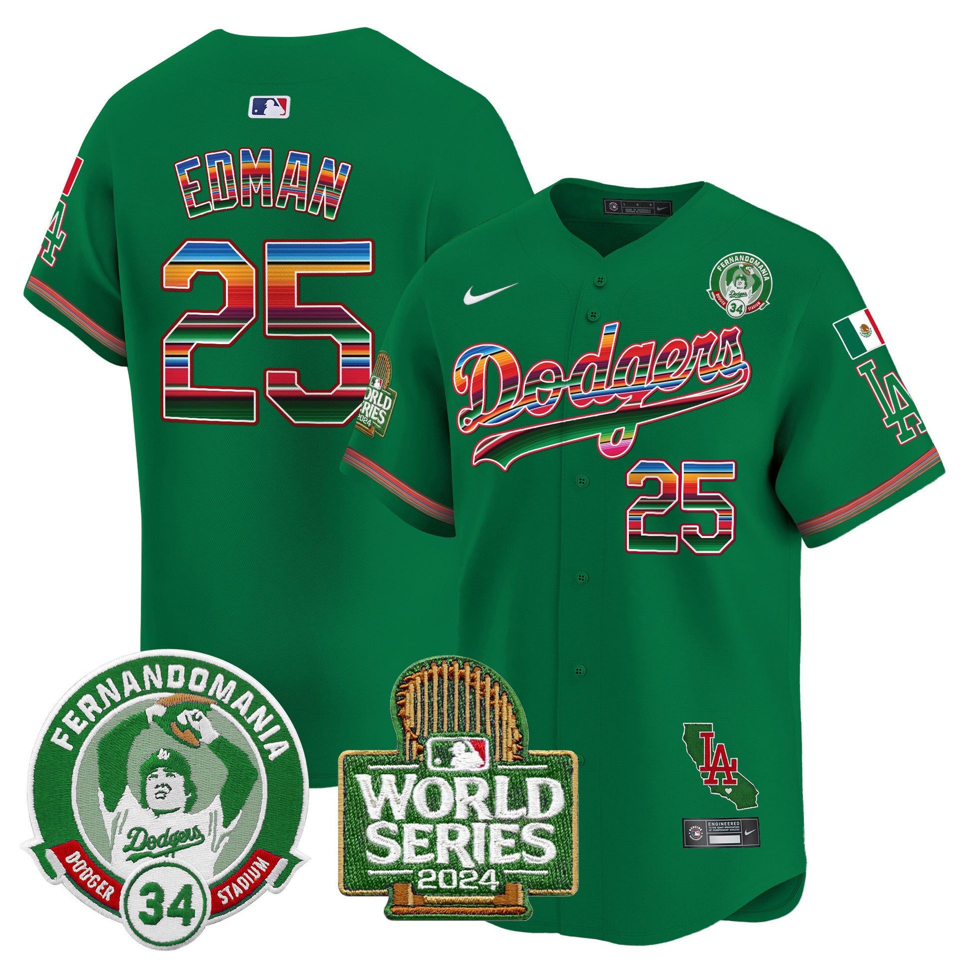 Men's Dodgers Mexico Fernando Valenzuela & 2024 World Series Patch Vapor Premier Limited Jersey - All Stitched