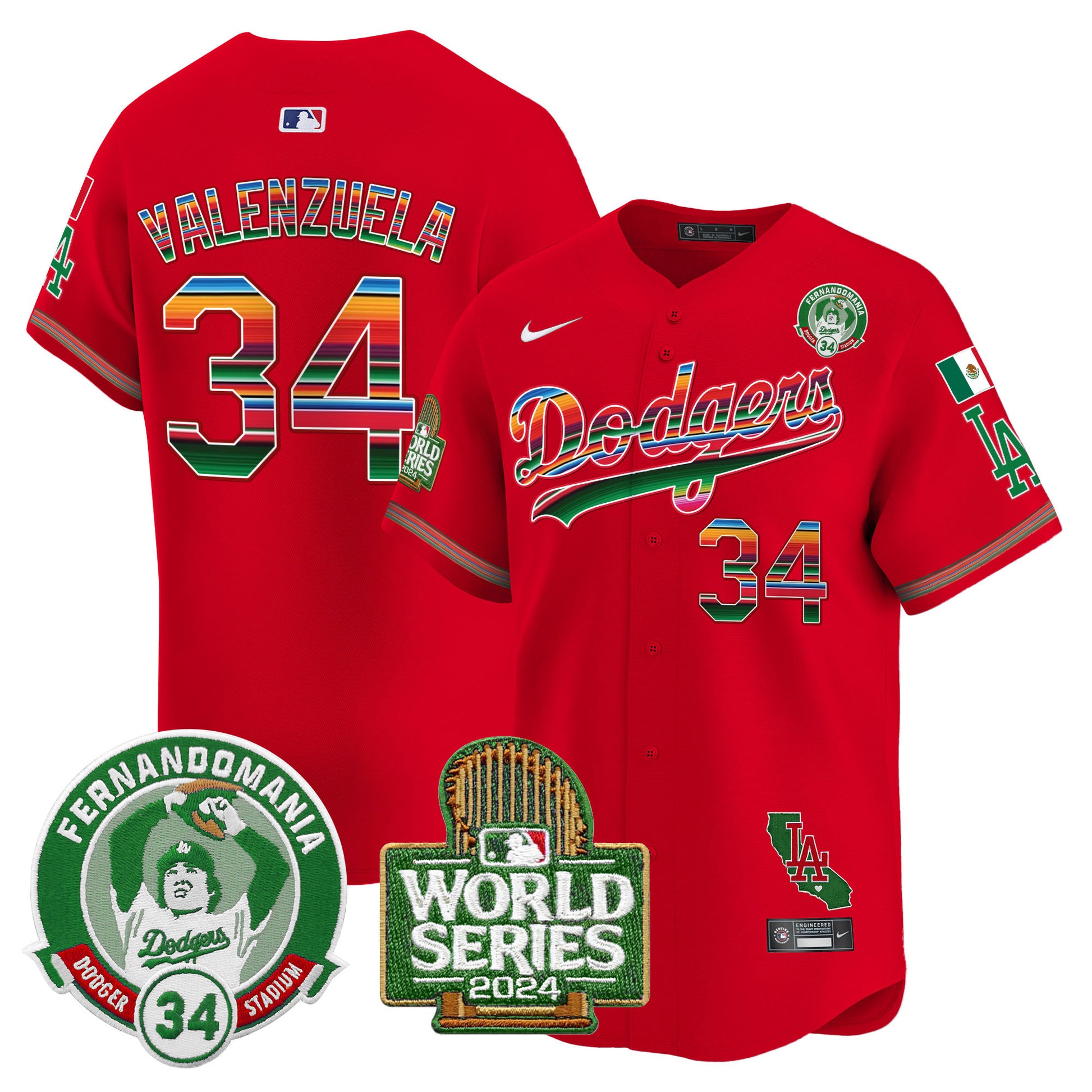 Men's Dodgers Mexico Fernando Valenzuela & 2024 World Series Patch Vapor Premier Limited Jersey - All Stitched