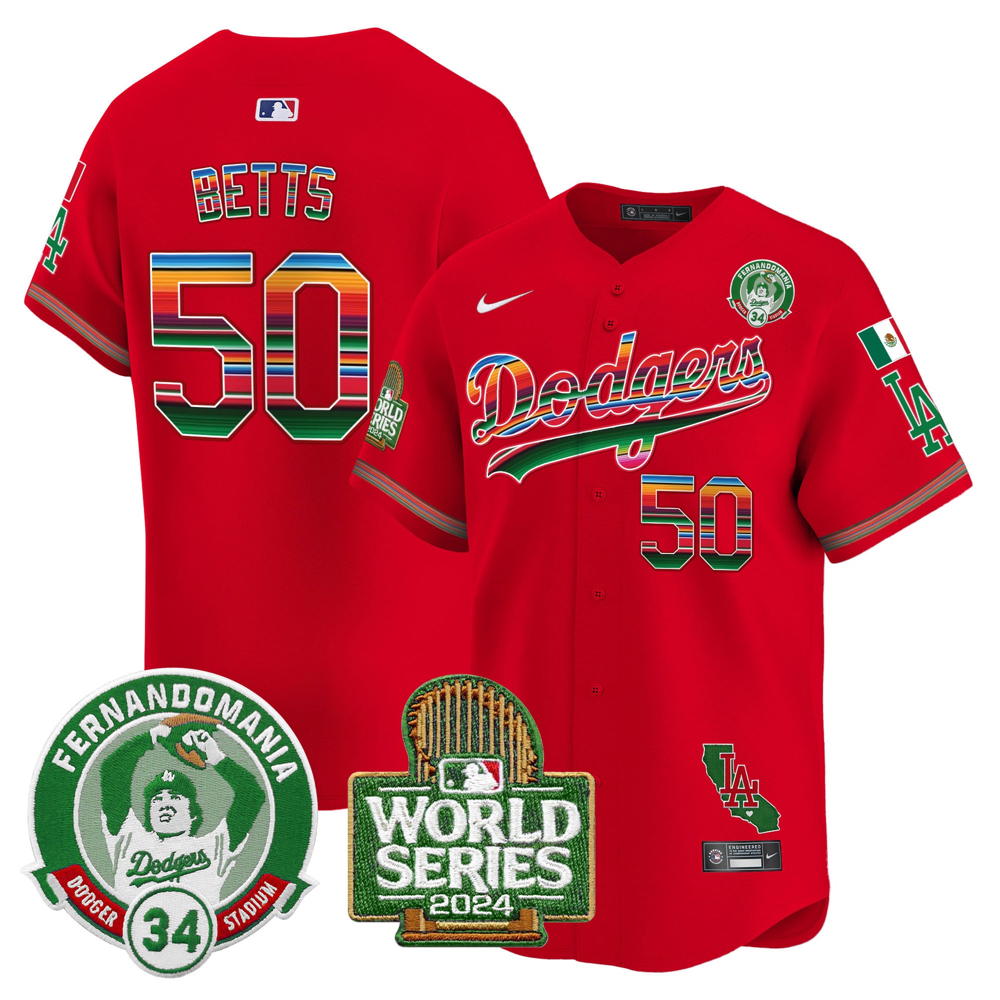 Men's Dodgers Mexico Fernando Valenzuela & 2024 World Series Patch Vapor Premier Limited Jersey - All Stitched