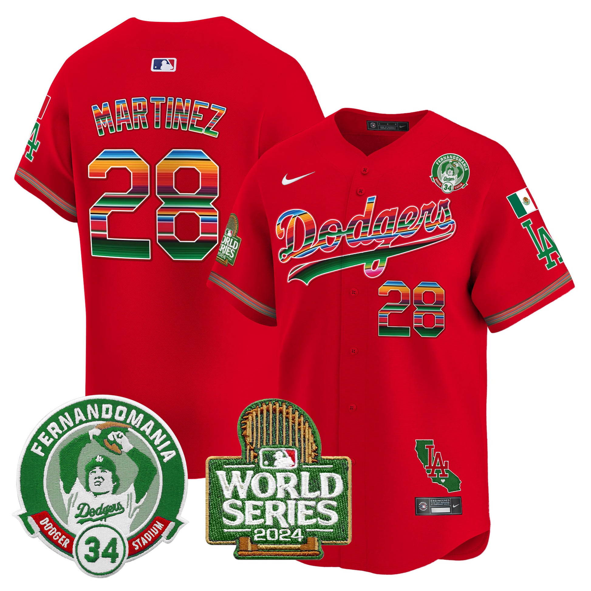 Men's Dodgers Mexico Fernando Valenzuela & 2024 World Series Patch Vapor Premier Limited Jersey - All Stitched